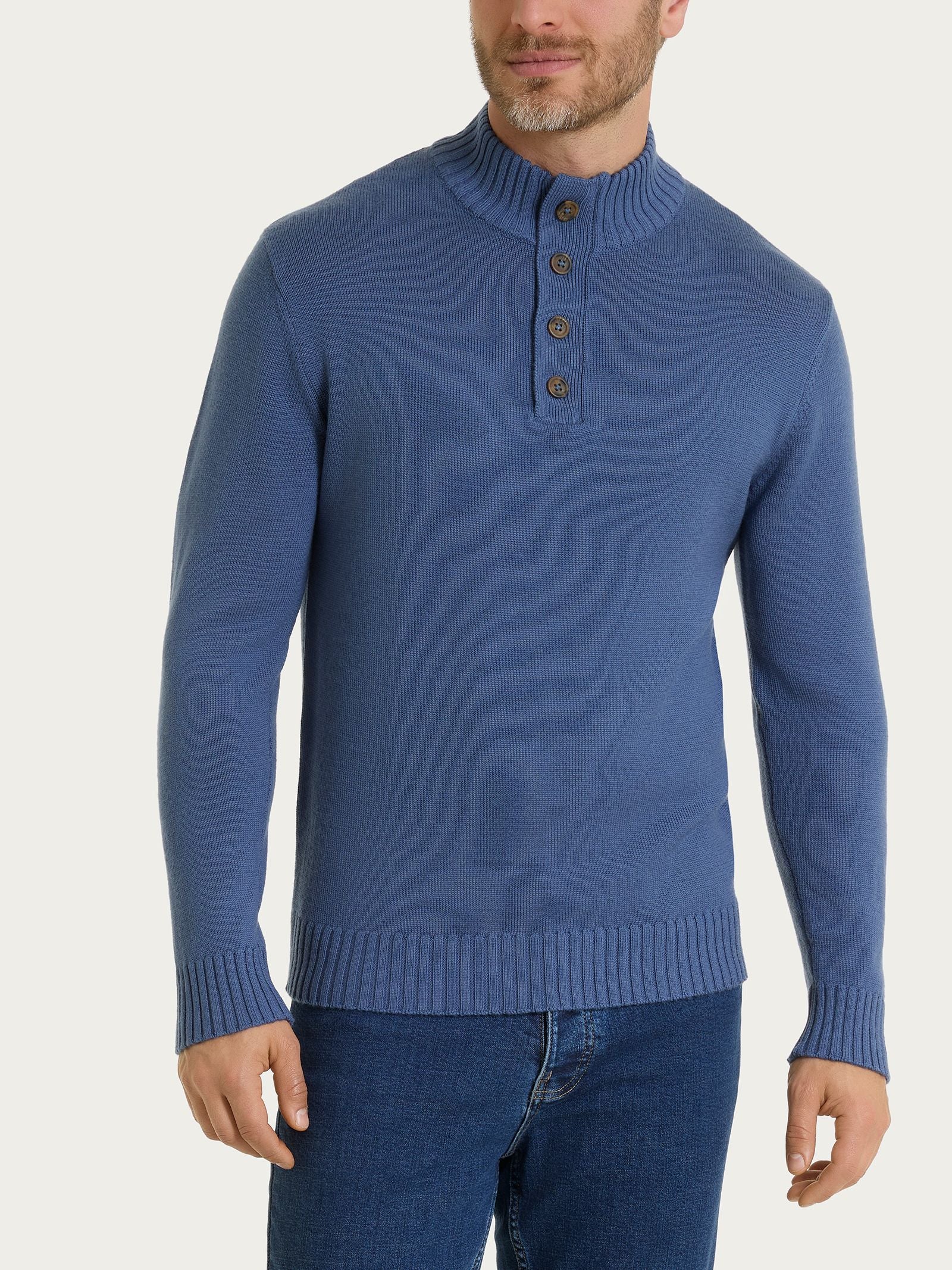 Lupetto con zip e bottoni in Merino Soft Azzurri Uomo - Ragno