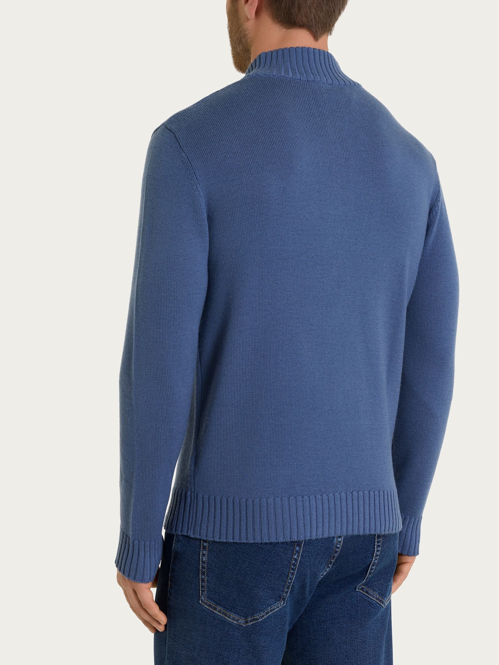 Lupetto con zip e bottoni in Merino Soft Azzurri Uomo - Ragno