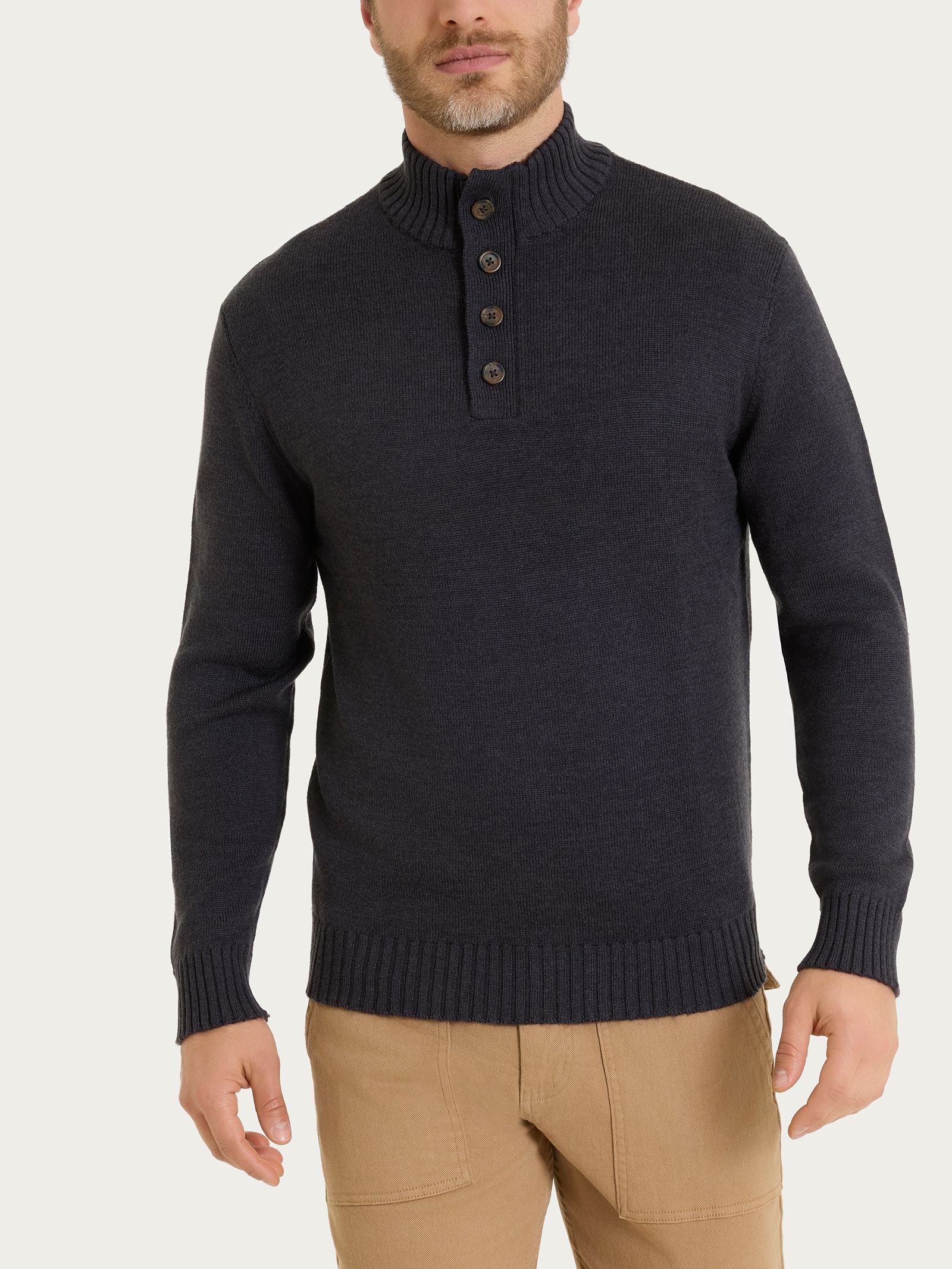 Lupetto con zip e bottoni in Merino Soft Neri Uomo - Ragno