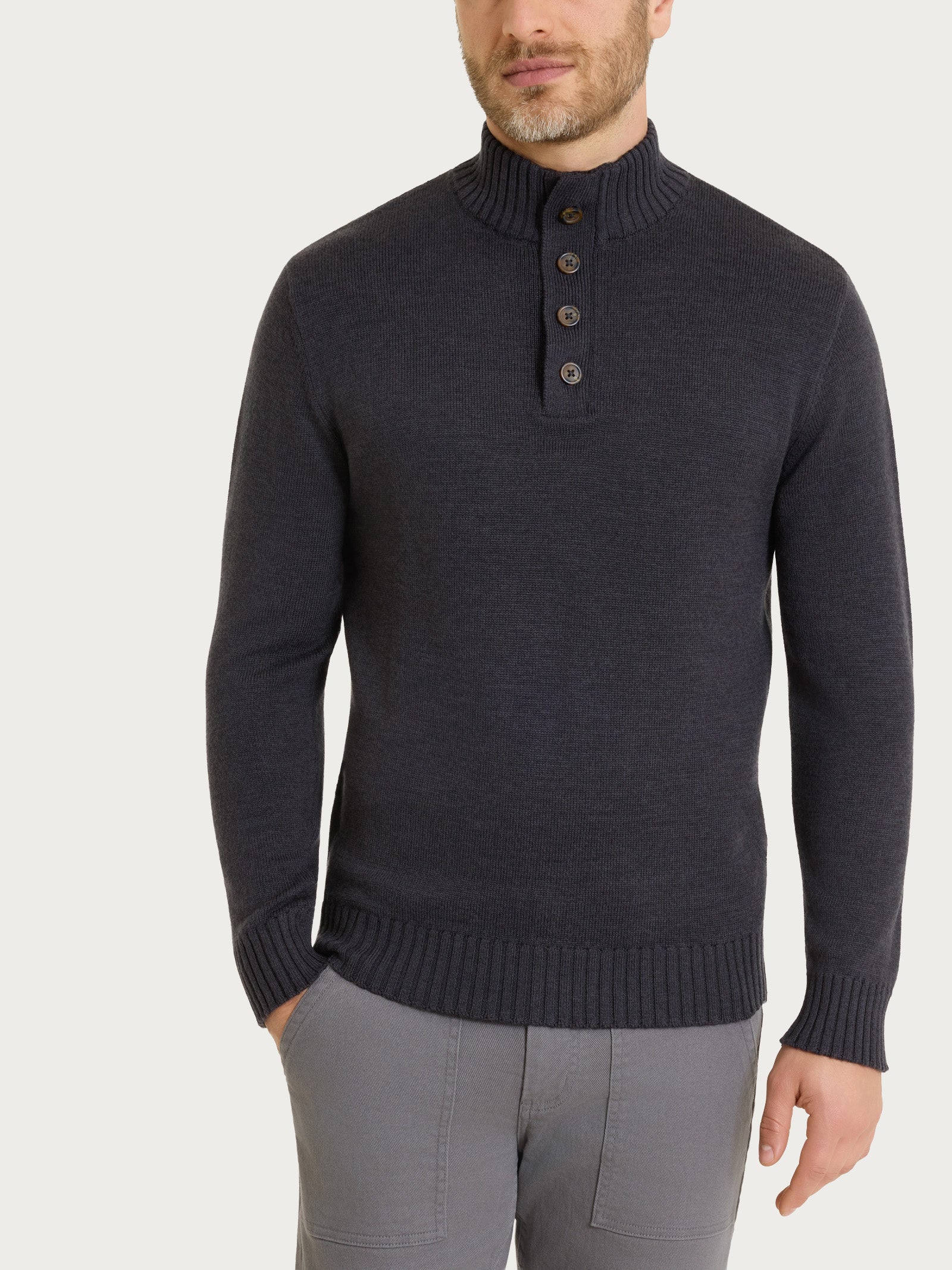 Lupetto con zip e bottoni in Merino Soft Neri Uomo - Ragno