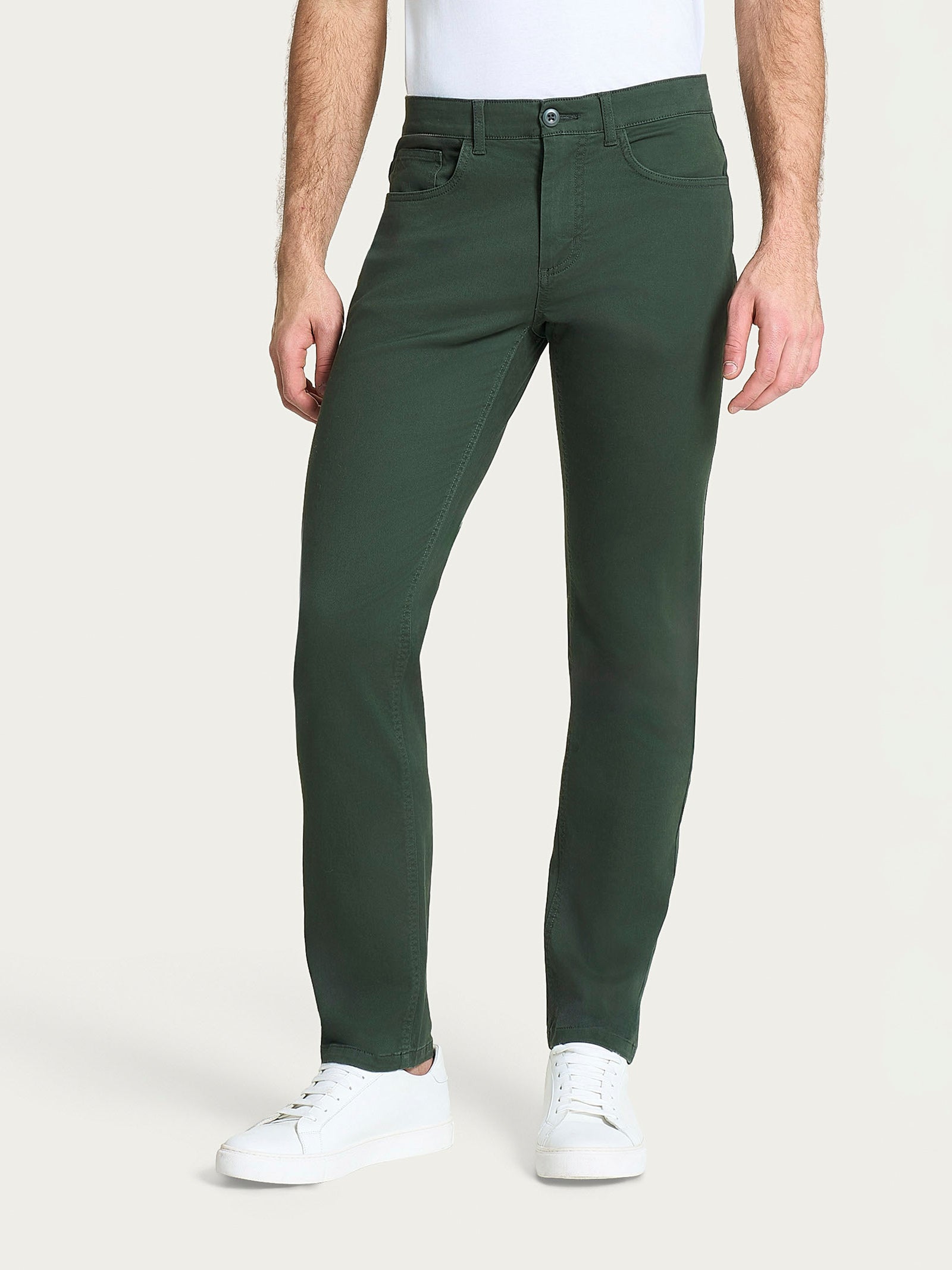 Pantaloni 5 Tasche in Twill di Cotone Verdi Uomo - Ragno