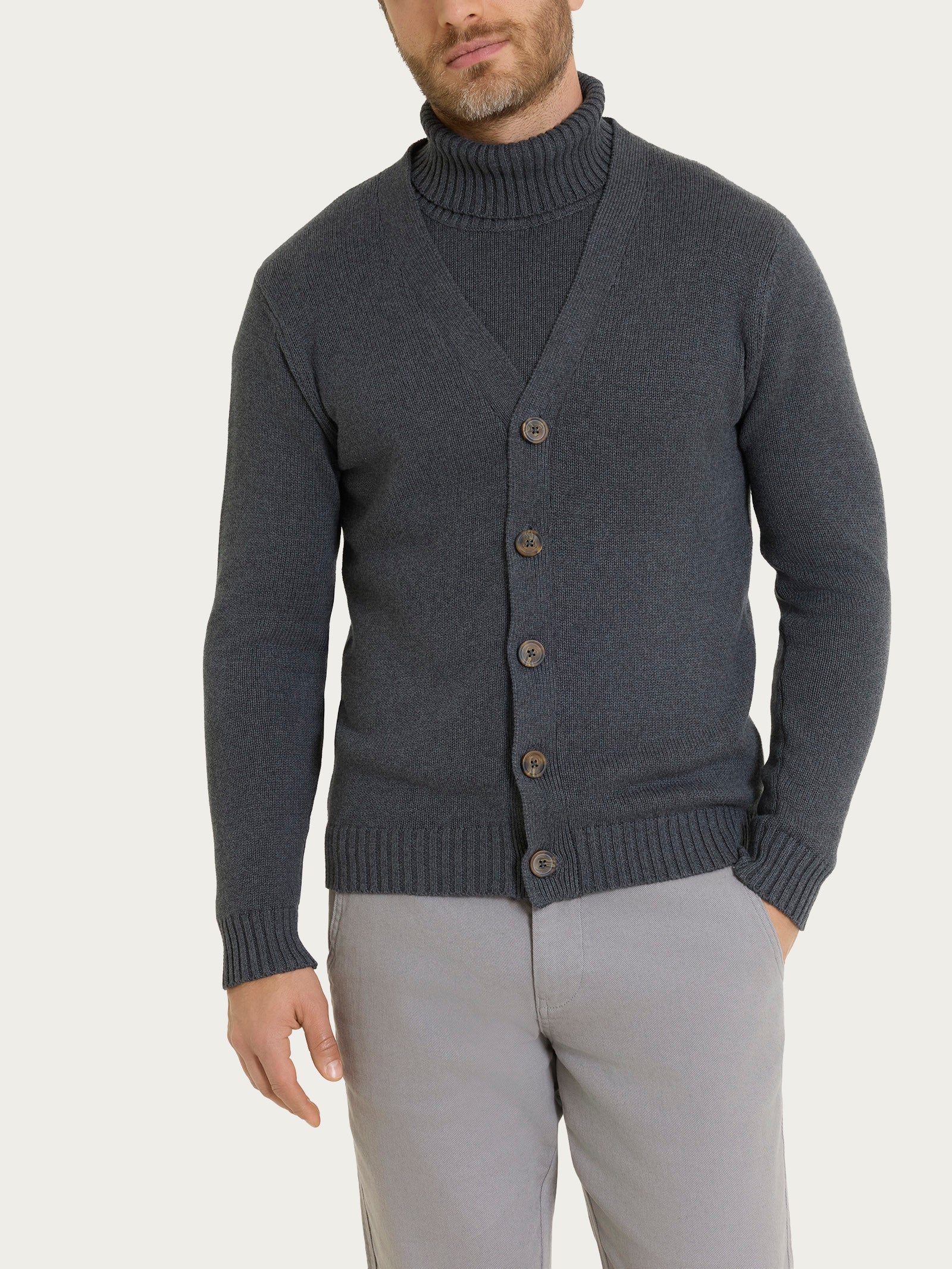Cardigan in Winter Cotton Neri Uomo - Ragno