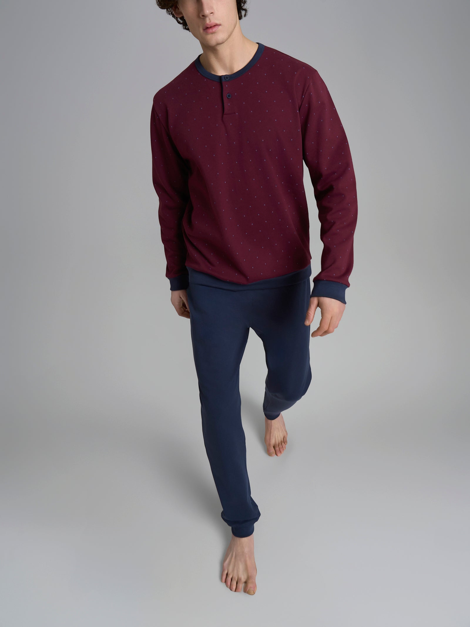 Pigiama serafino con fantasia geometrica in interlock di cotone 44-56 Rossi Uomo - Ragno