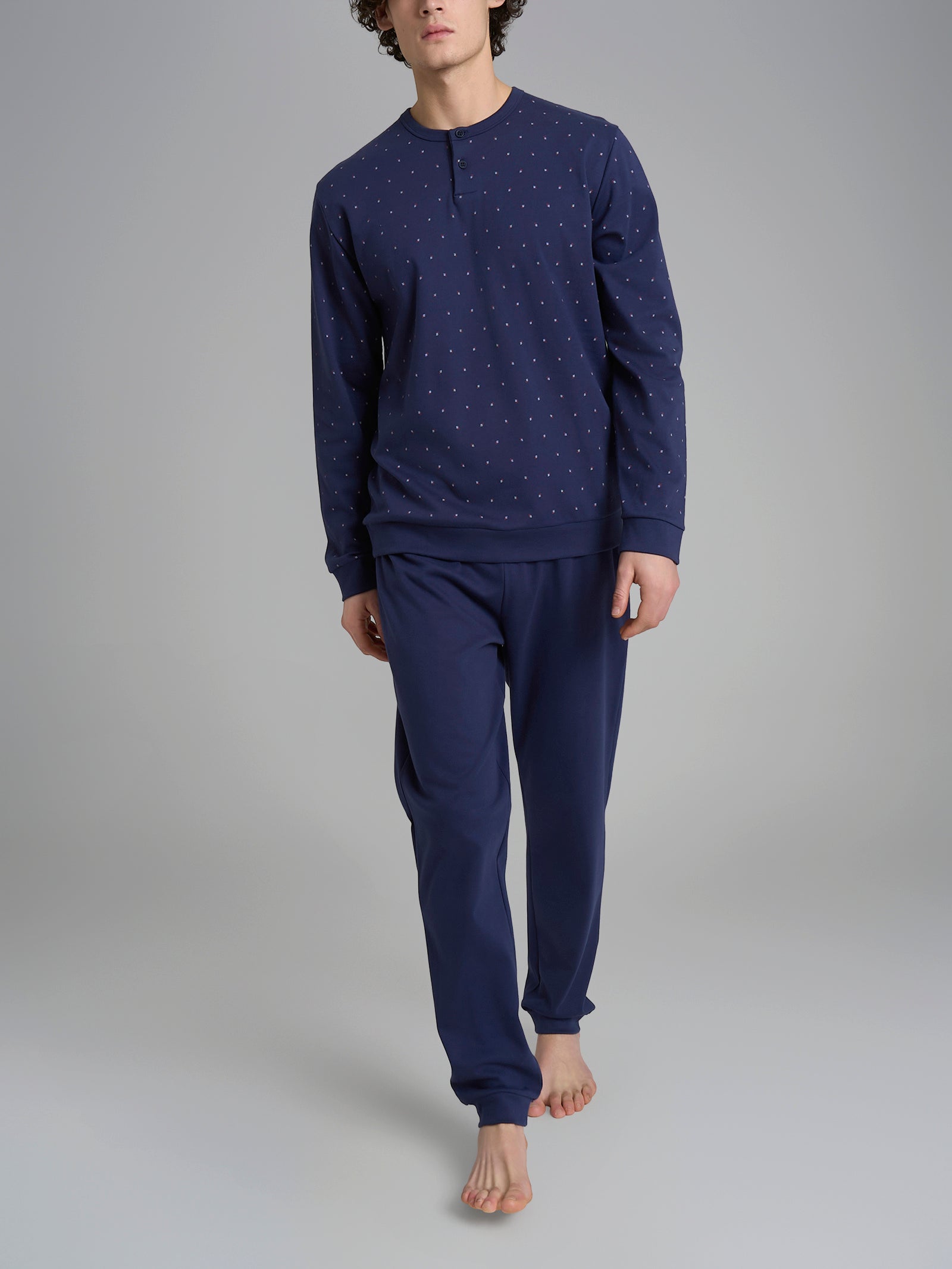 Pigiama serafino con fantasia geometrica in interlock di cotone 44-56 Blu Uomo - Ragno