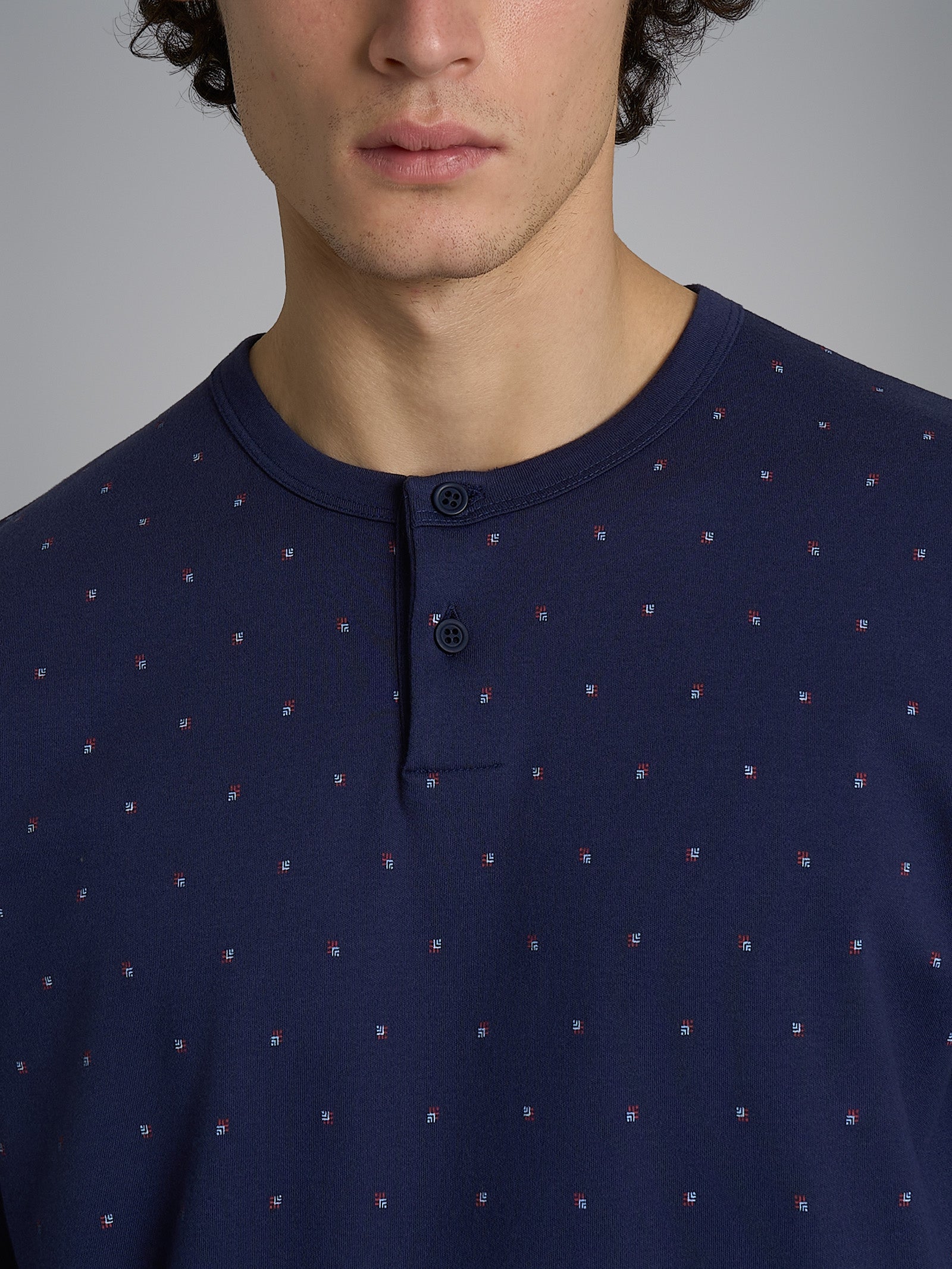 Pigiama serafino con fantasia geometrica in interlock di cotone 44-56 Blu Uomo - Ragno