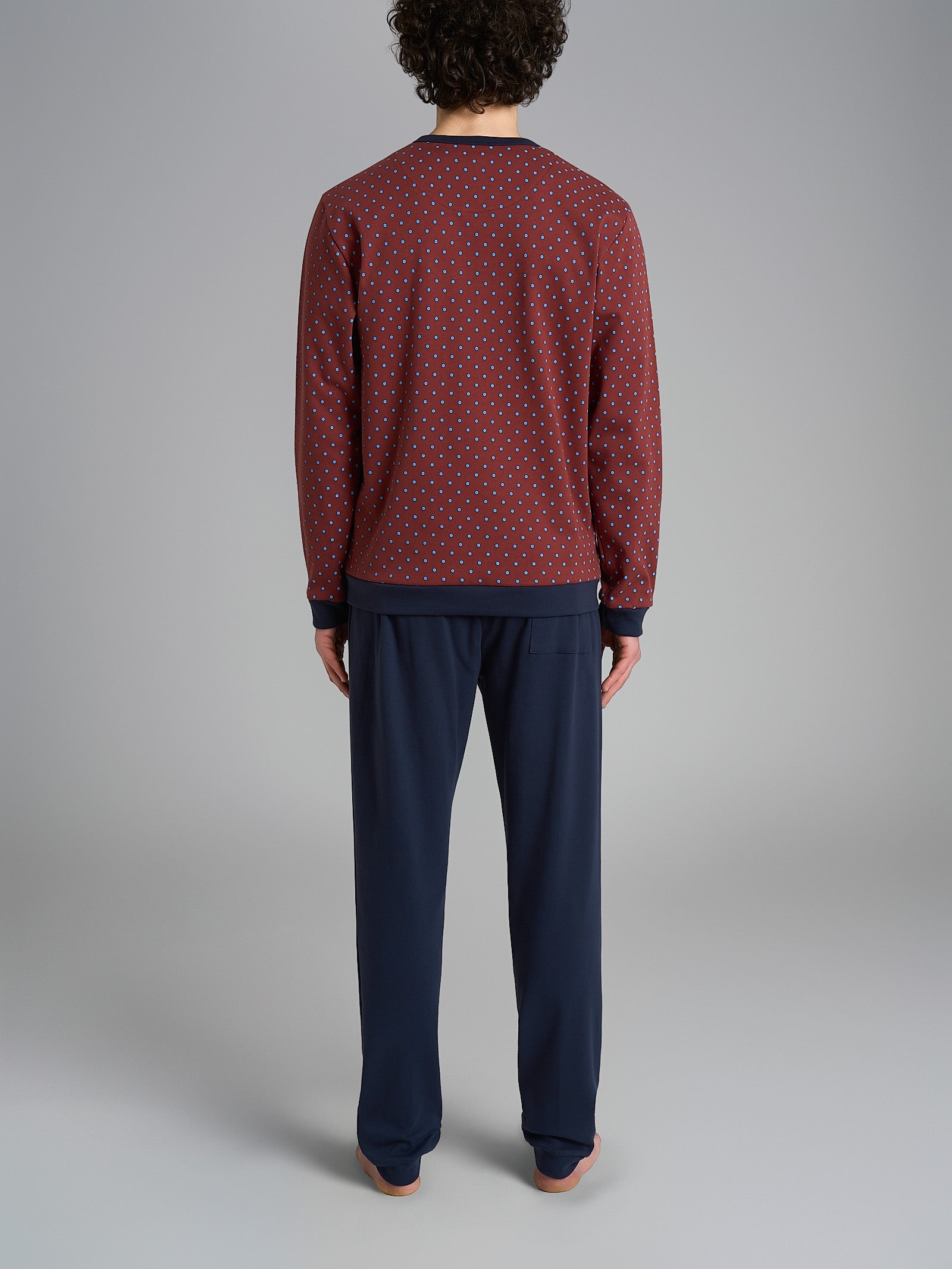 Pigiama serafino con fantasia geometrica in interlock di cotone 44-56 Rossi Uomo - Ragno