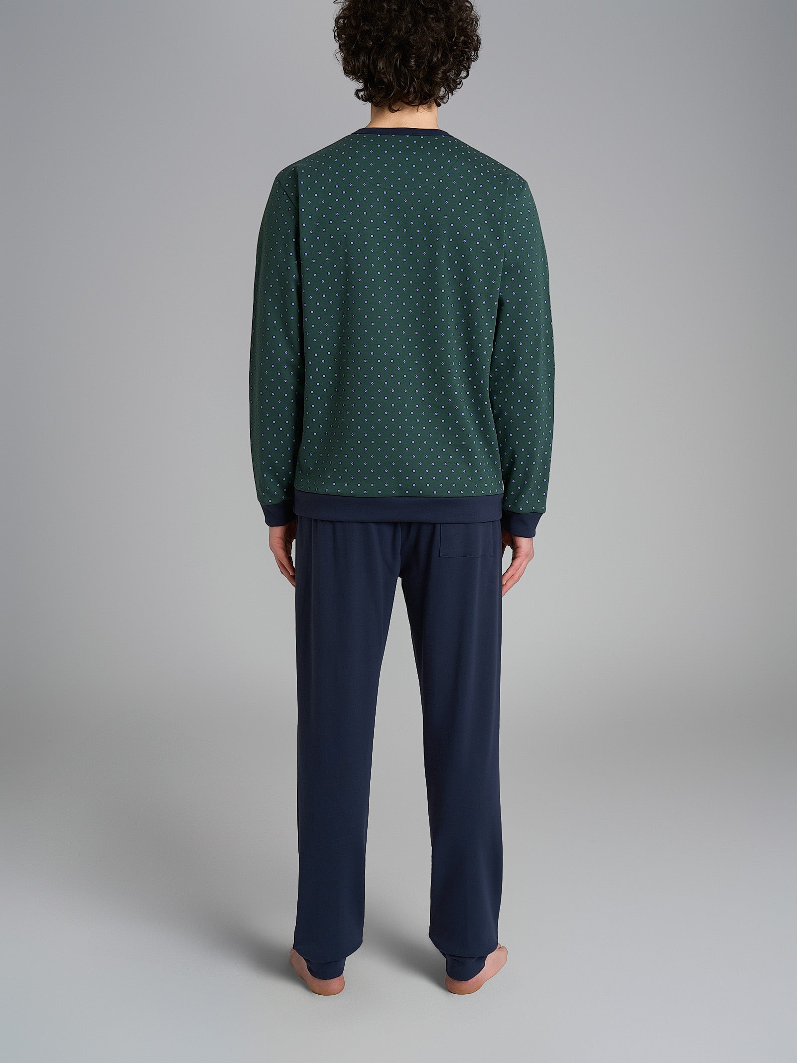 Pigiama serafino con fantasia geometrica in interlock di cotone 44-56 Verdi Uomo - Ragno