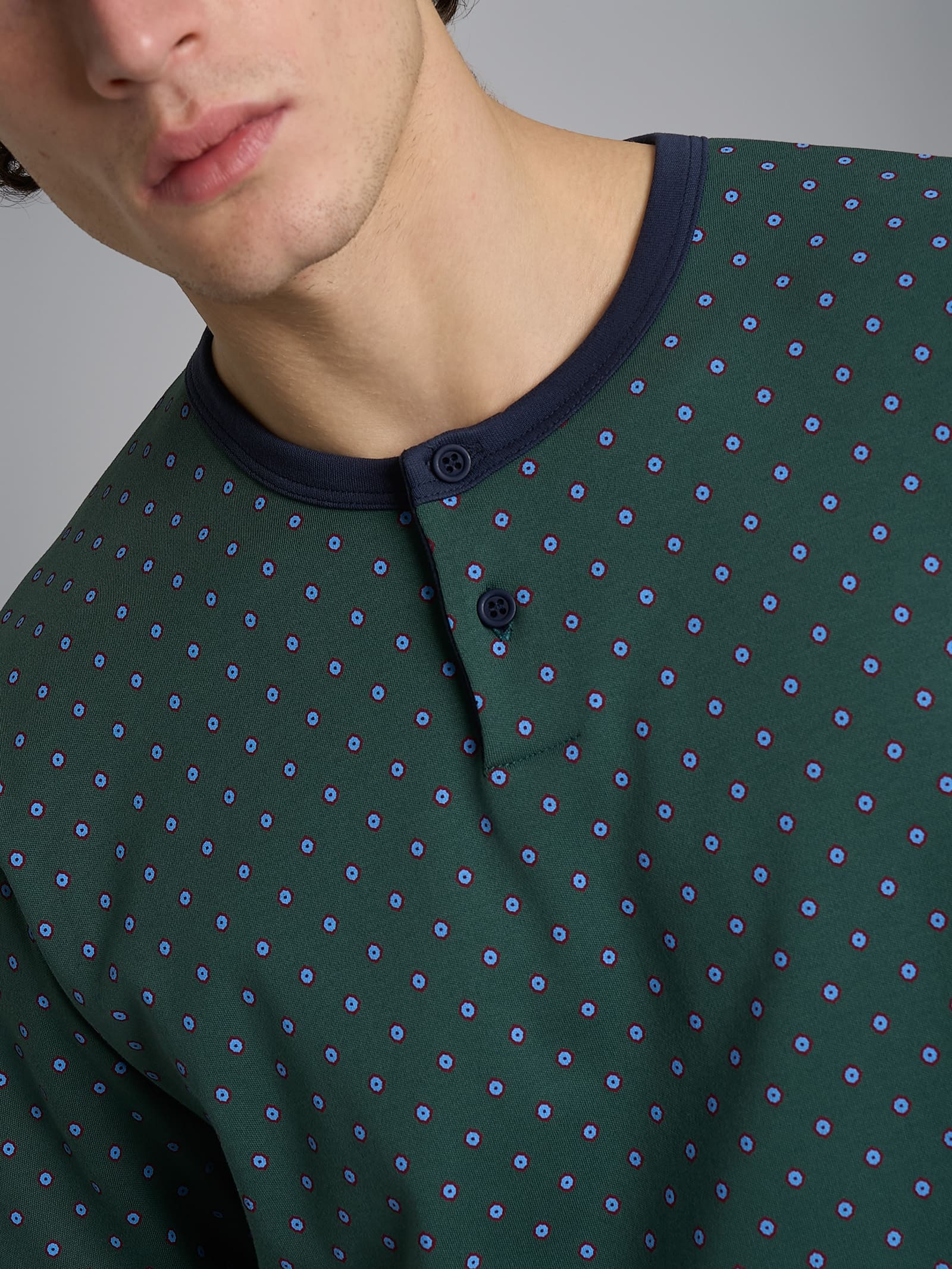 Pigiama serafino con fantasia geometrica in interlock di cotone 44-56 Verdi Uomo - Ragno