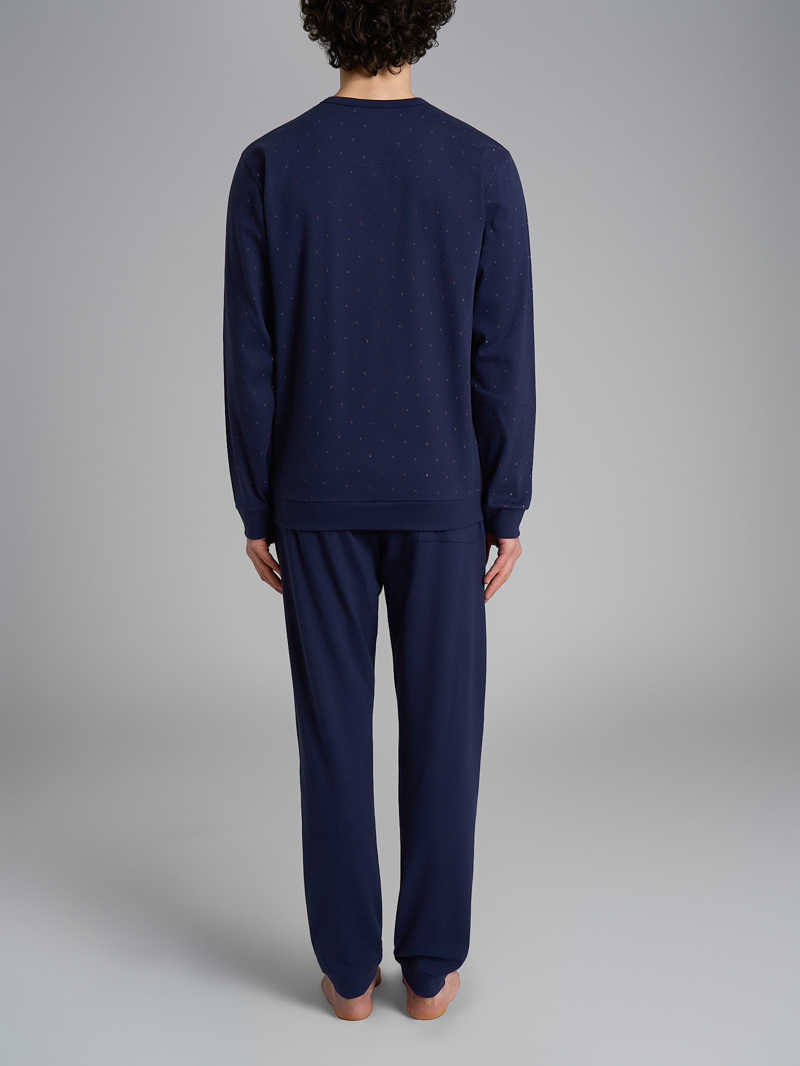 Pigiama a serafino con fantasia geometrica in interlock di cotone 58-60 Blu Uomo - Ragno