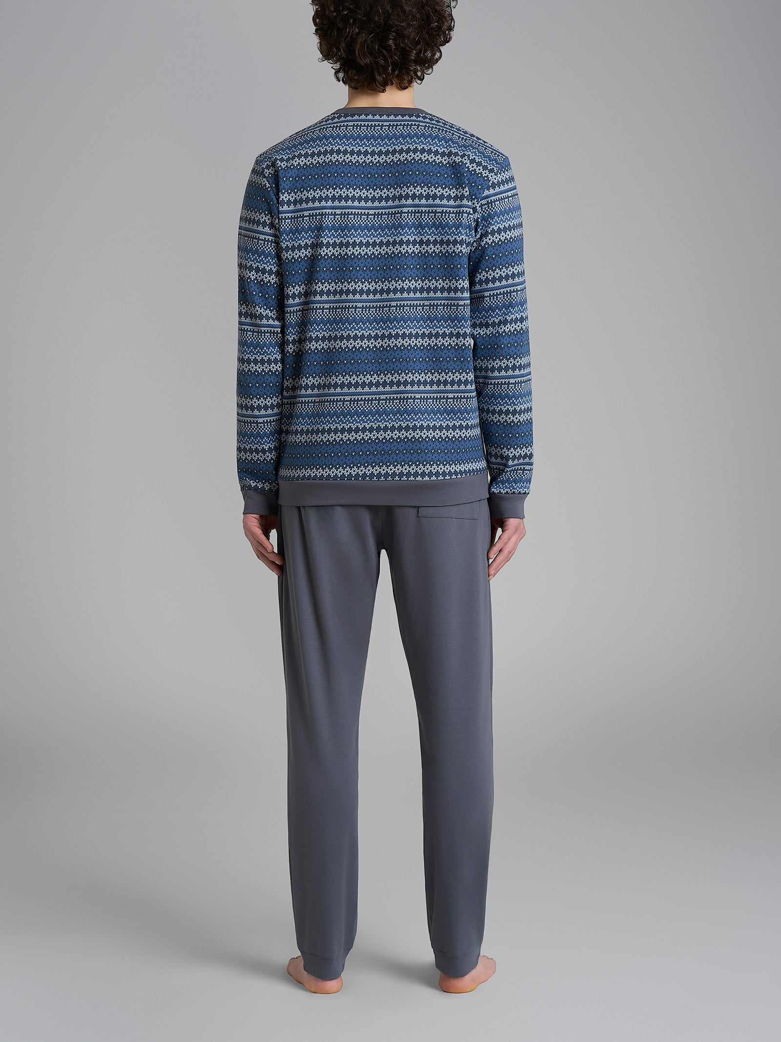 Pigiama a serafino con punto rasato in interlock di cotone Azzurri Uomo - Ragno