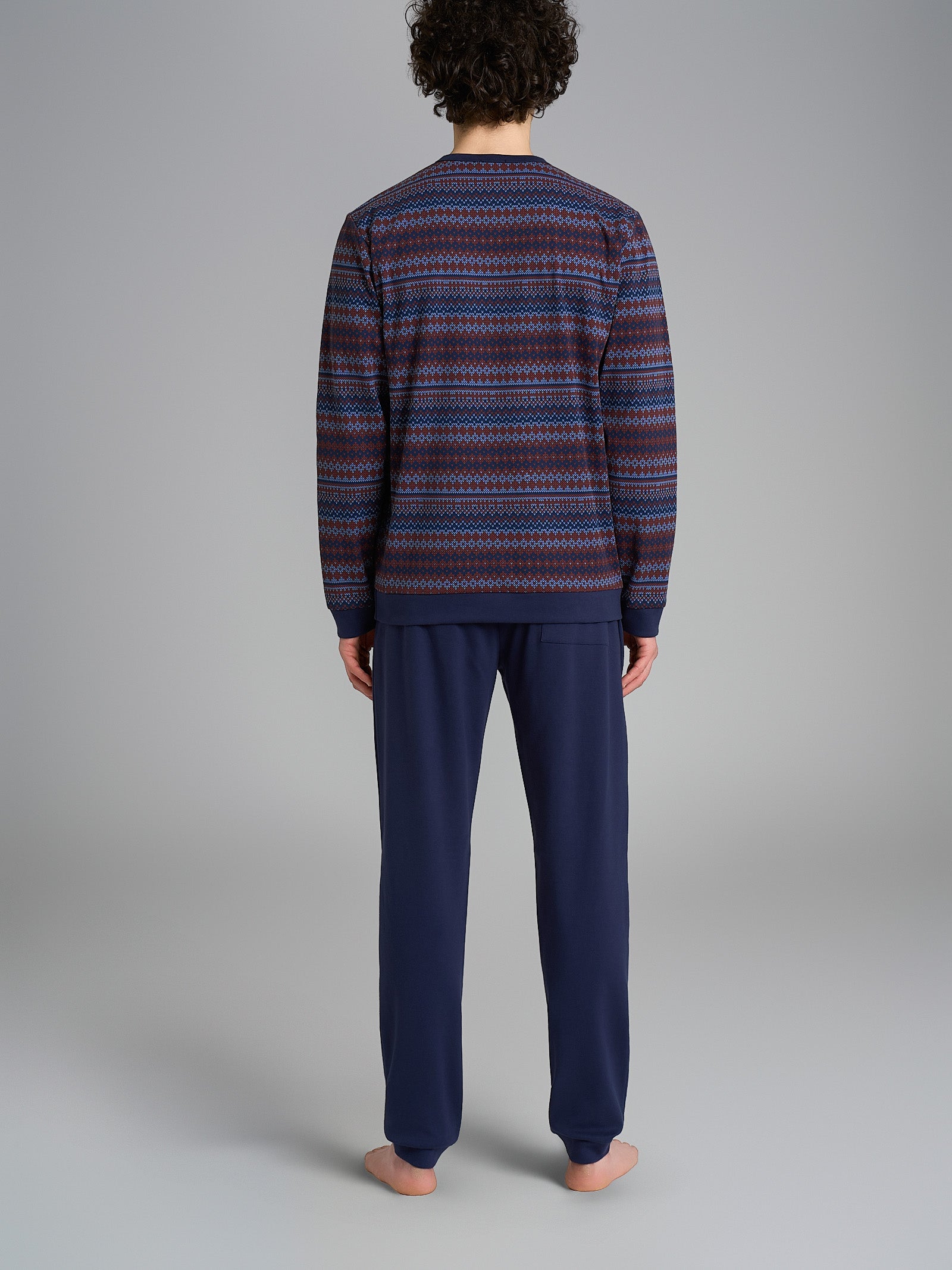 Pigiama a serafino con punto rasato in interlock di cotone Azzurri Uomo - Ragno