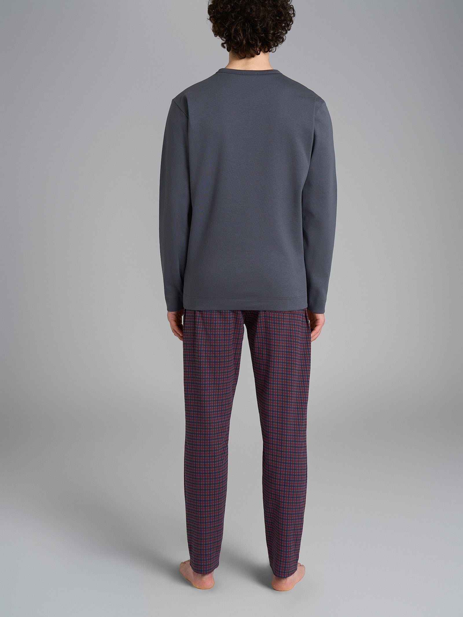 Pigiama a serafino con fantasia tartan in interlock di cotone Neri Uomo - Ragno