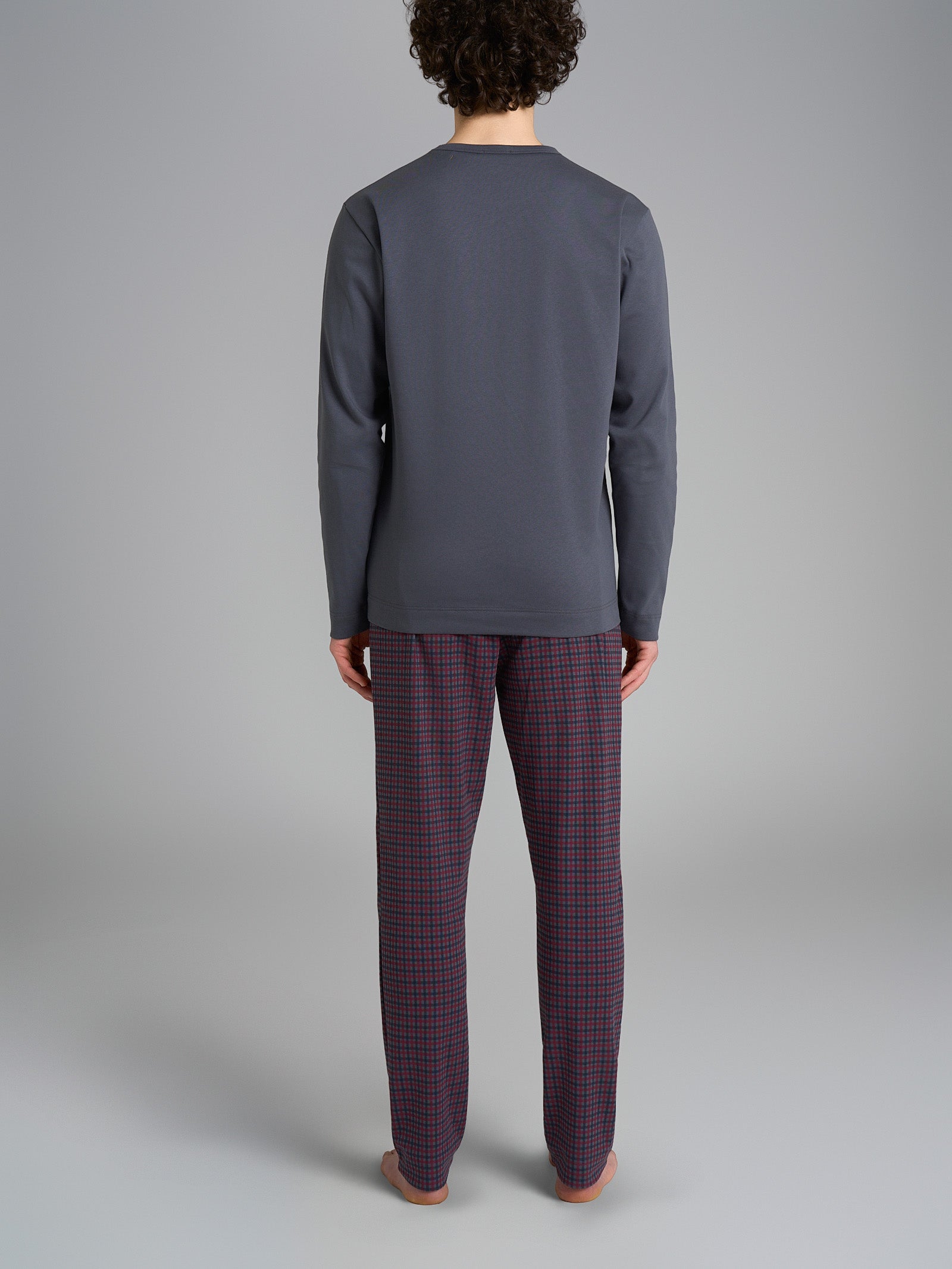 Pigiama girocollo con fantasia tartan in interlock di cotone Neri Uomo - Ragno