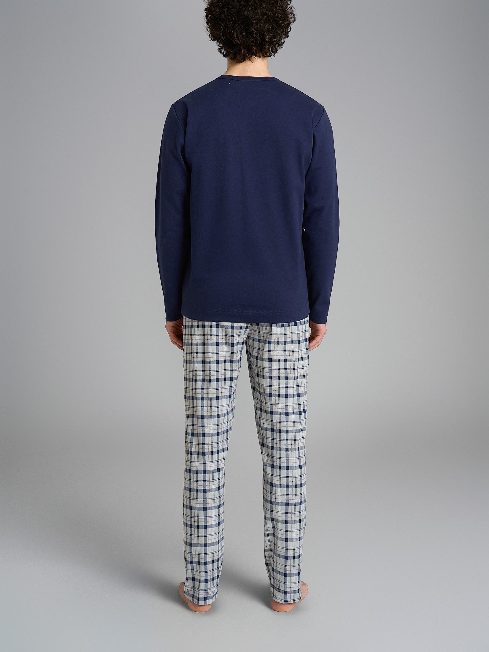 Pigiama tartan a serafino in interlock di cotone Grigi Uomo - Ragno