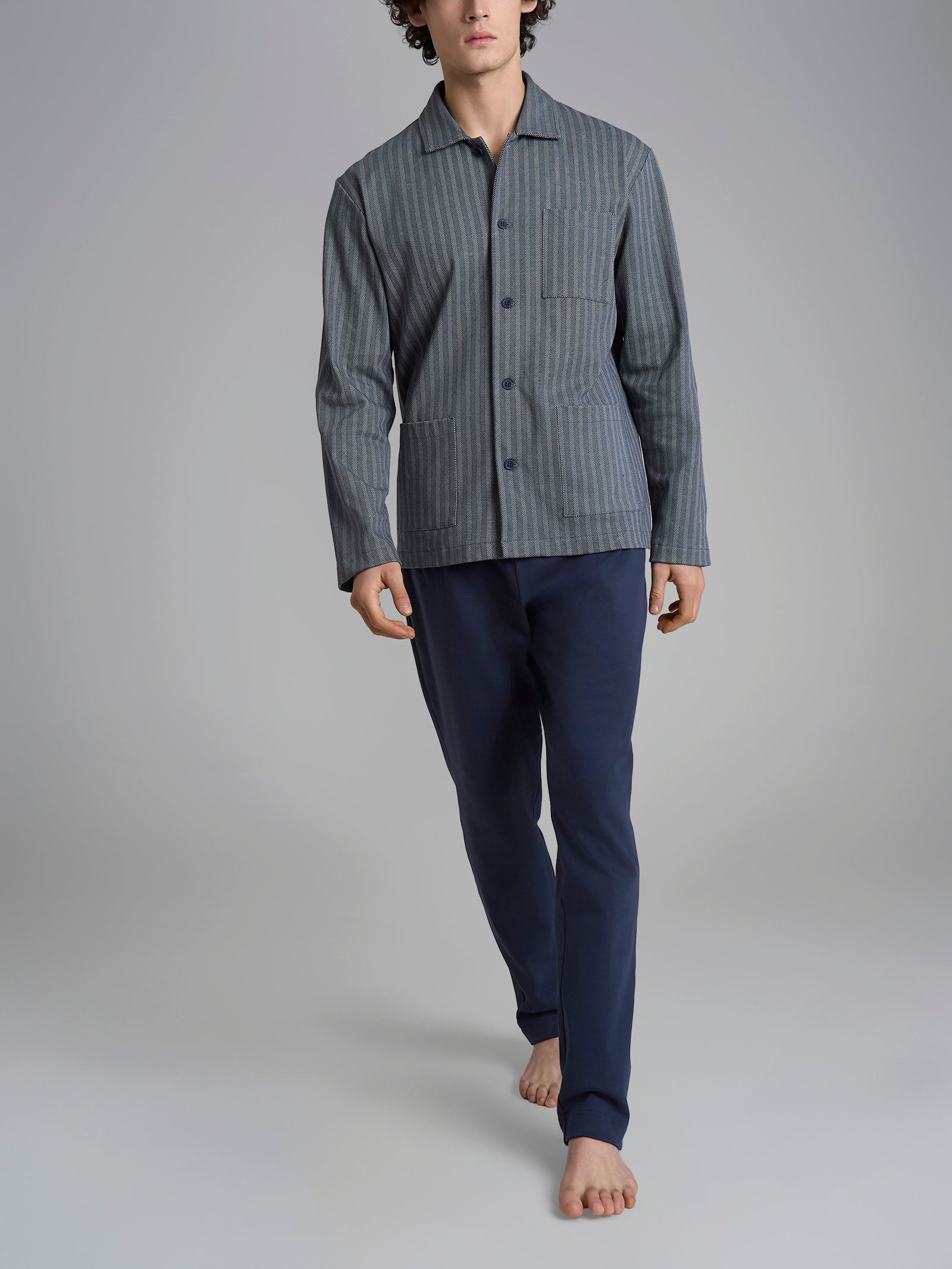 Pigiama spigato aperto in interlock di cotone 58-60 Blu Uomo - Ragno