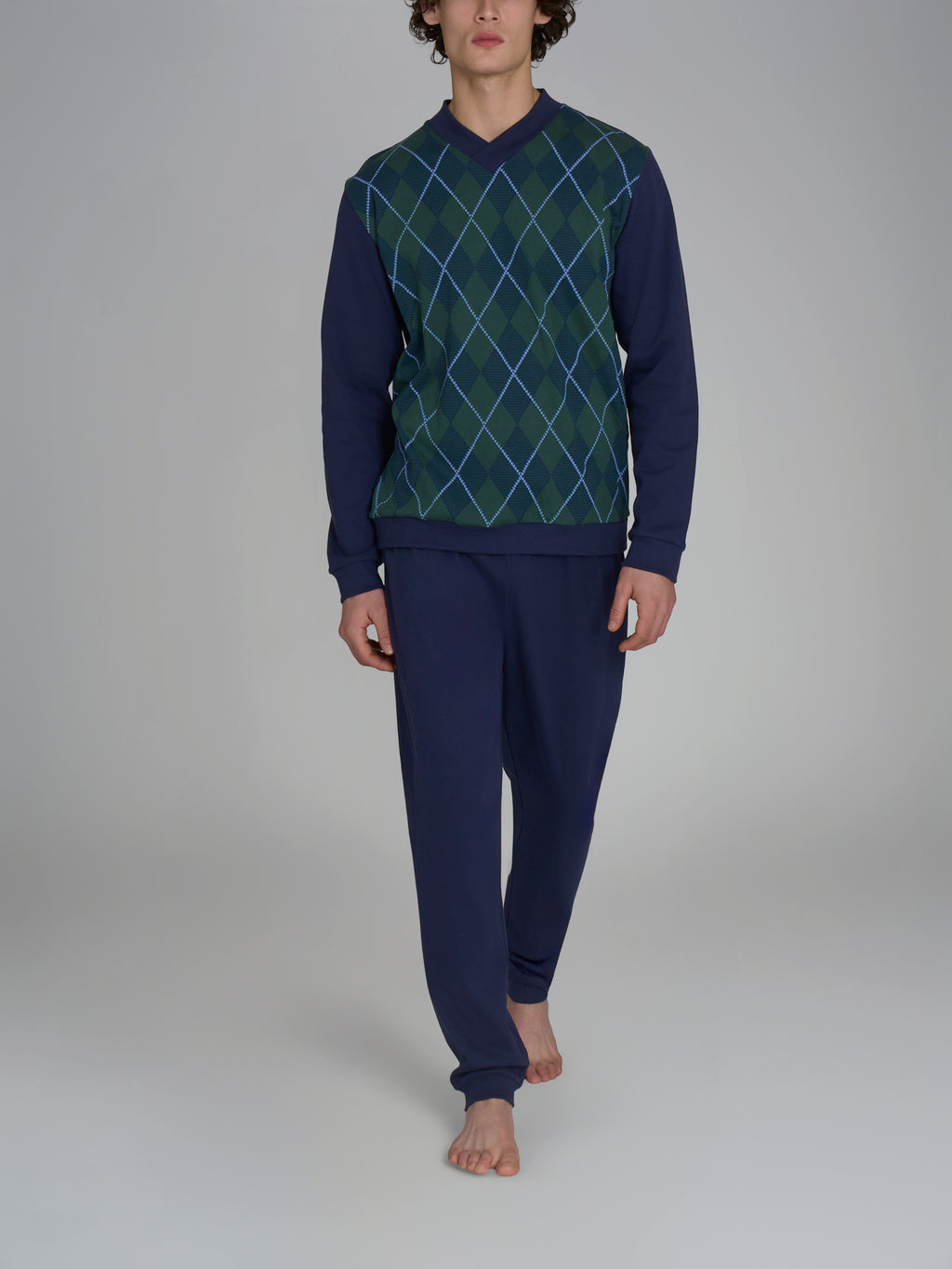 Set Pigiama Uomo Classico 2 Pezzi - Top Con Bottoni E Pantaloni, Blu Set Pigiama Uomo Classico 2 Pezzi - Top Con Bottoni E Pantaloni, Blu