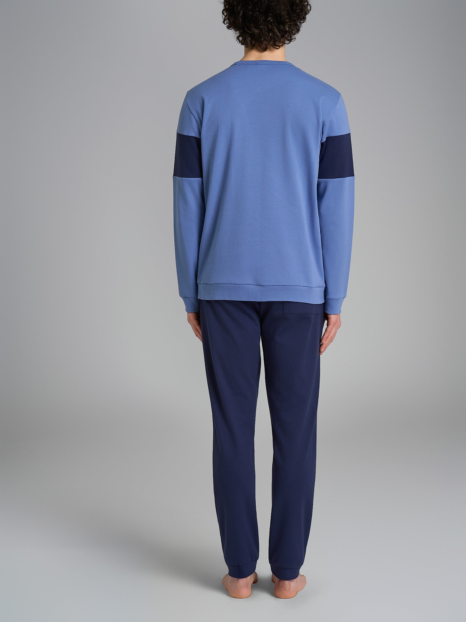 Pigiama serafino con fascia orizzontale in interlock di cotone Azzurri Uomo - Ragno
