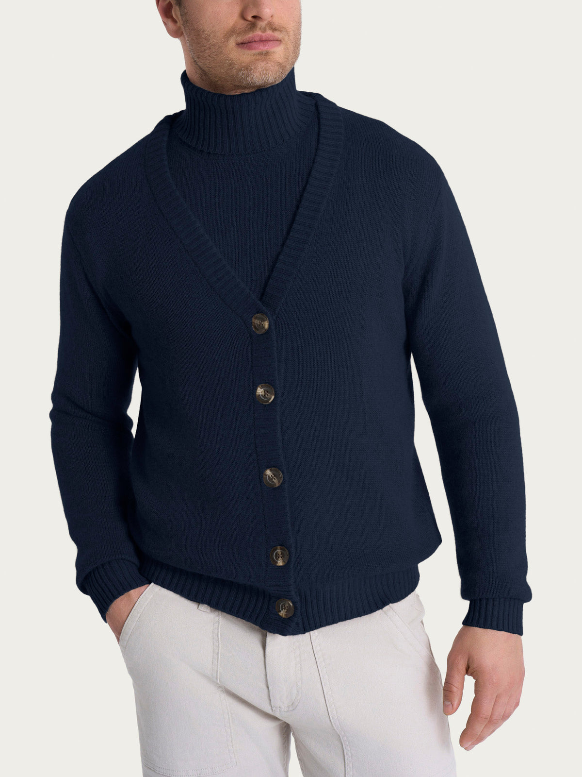 Cardigan con scollo a V in misto Lana e Angora Blu Uomo - Ragno
