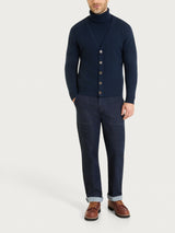 Men's Blue V-Neck Cardigan in a Wool and Angora Blend - Ragno