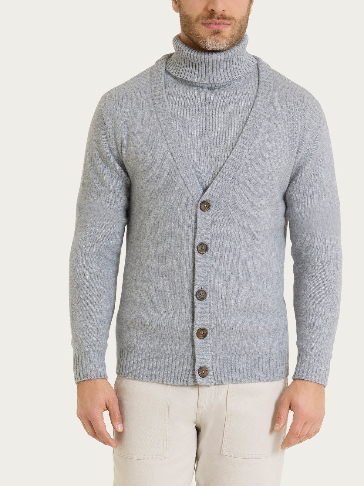 Cardigan con scollo a V in misto Lana e Angora Neri Uomo - Ragno
