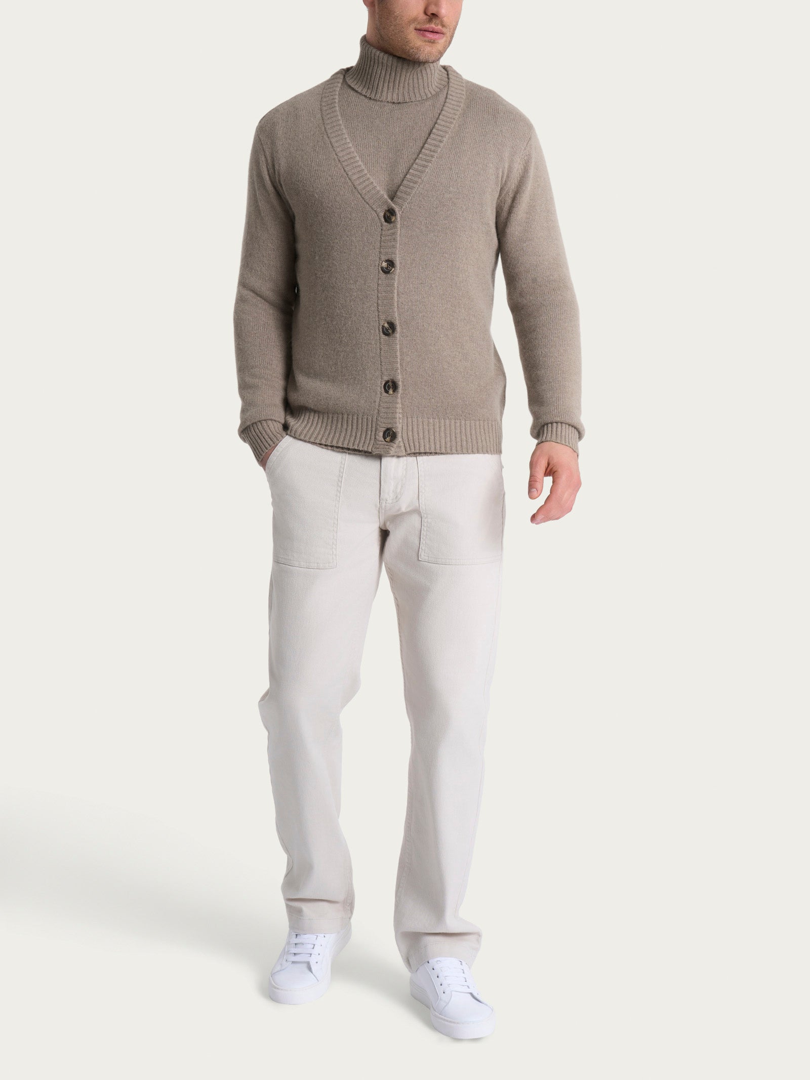 Cardigan con collo a lupetto in Natural Soft Grigi Uomo - Ragno