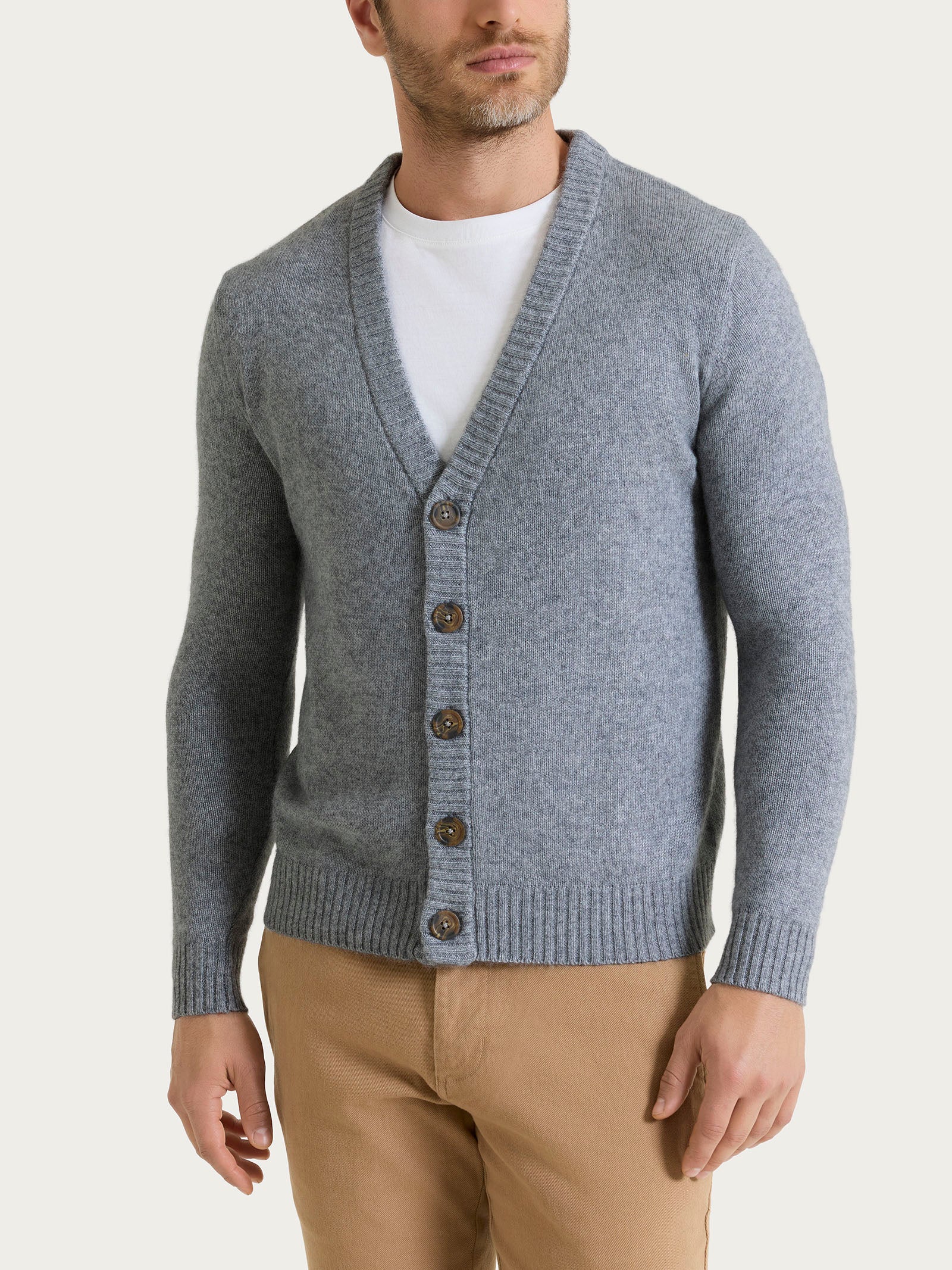 Cardigan con scollo a V in Natural Soft Neri Uomo - Ragno