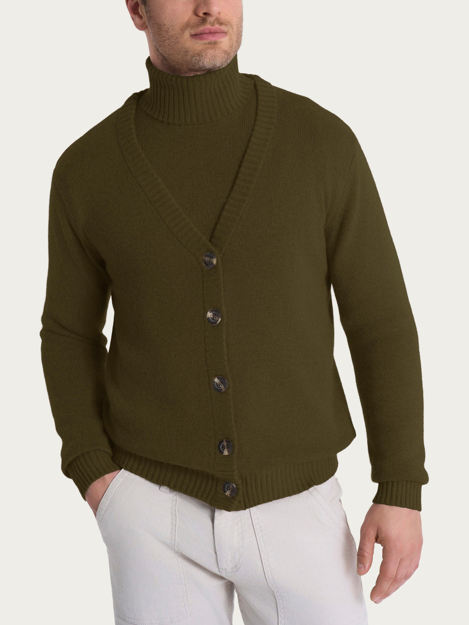 Cardigan con scollo a V in Natural Soft Verdi Uomo - Ragno