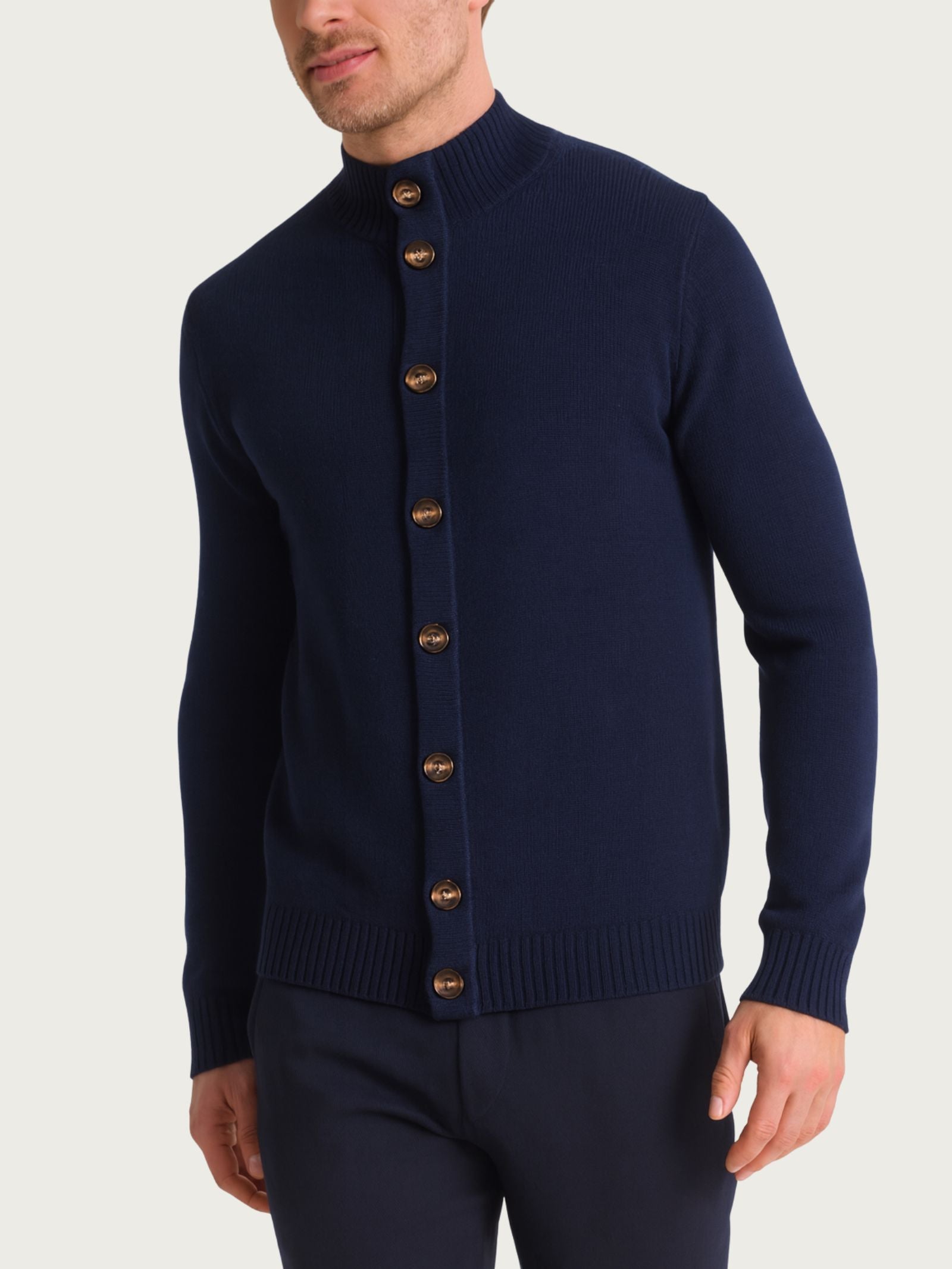 Cardigan con collo alto in Natural Soft Blu Uomo - Ragno