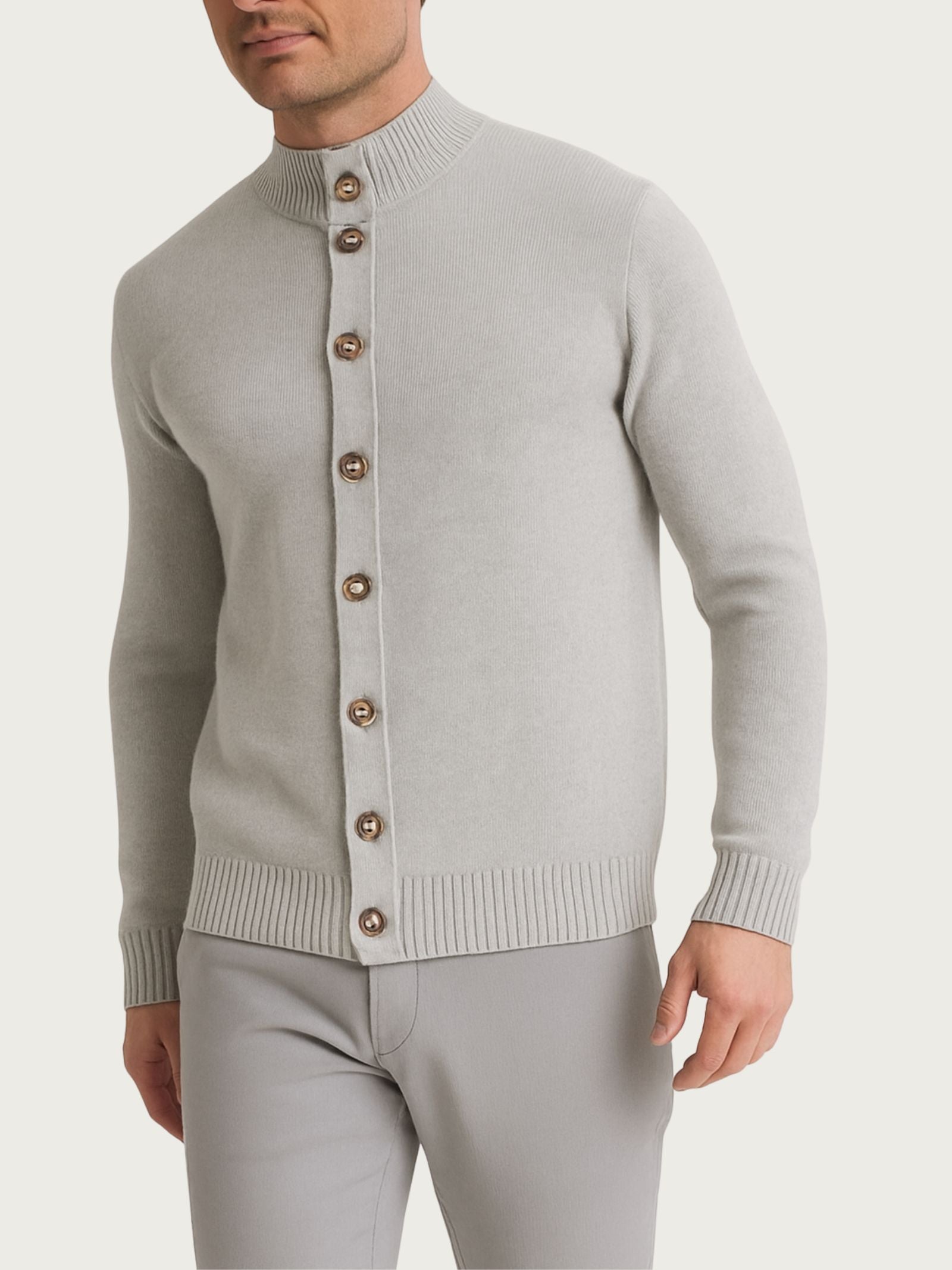 Cardigan con collo alto in Natural Soft Neri Uomo - Ragno