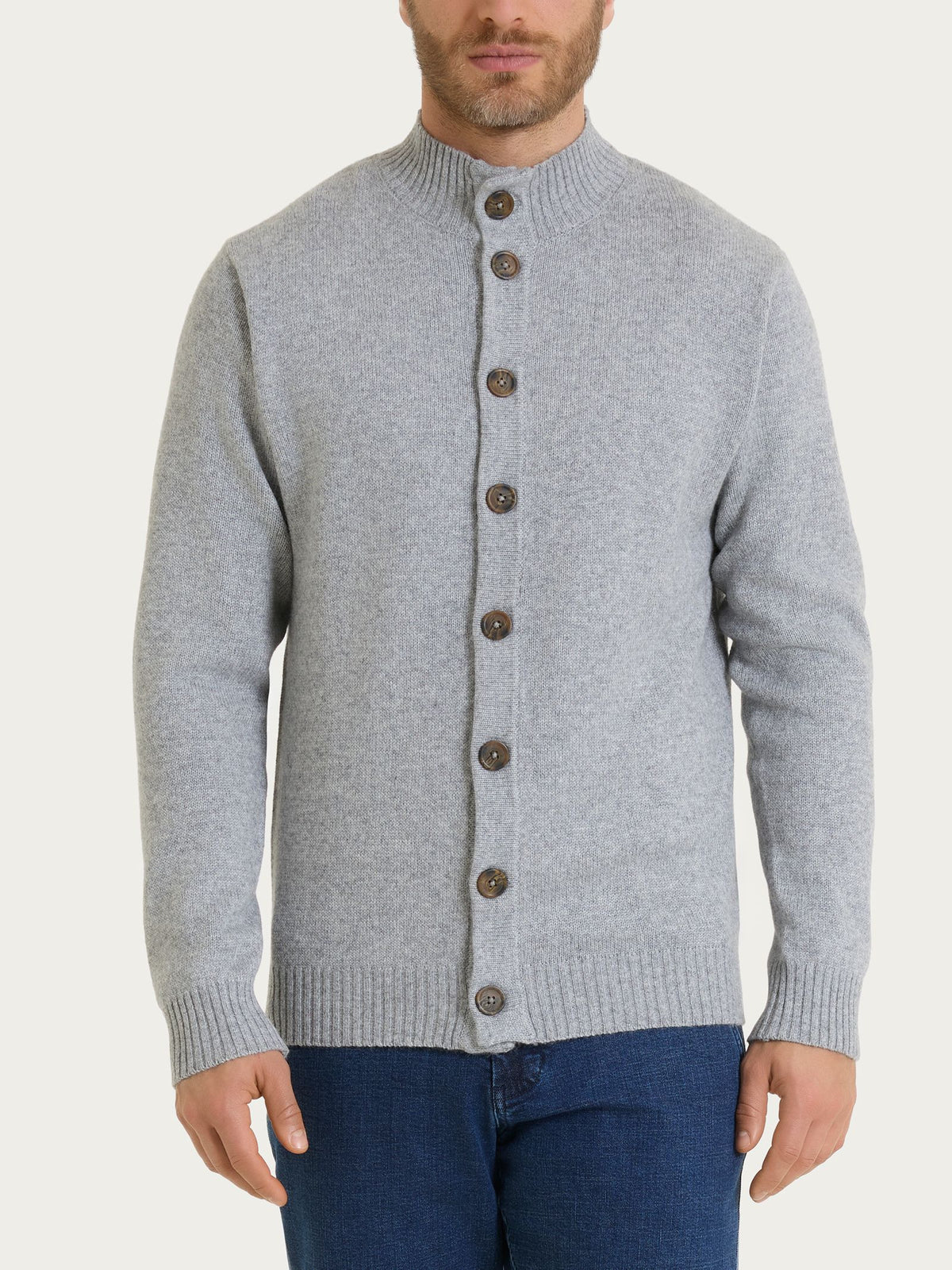 Cardigan con collo alto in misto Lana e Angora Neri Uomo - Ragno