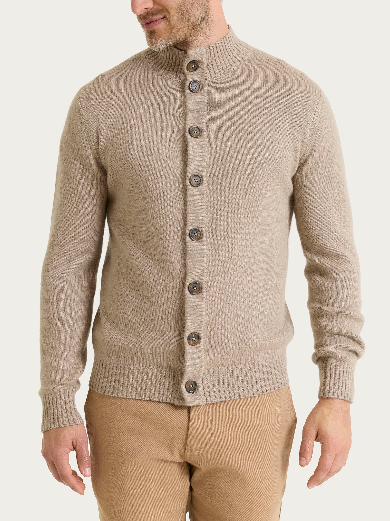 Cardigan con collo alto in Natural Soft Grigi Uomo - Ragno