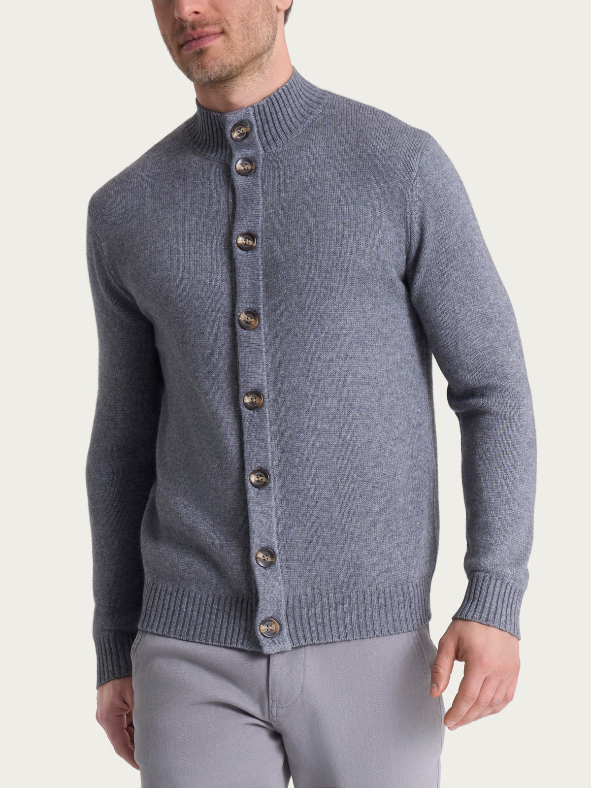 Cardigan con collo alto in misto Lana e Angora Neri Uomo - Ragno