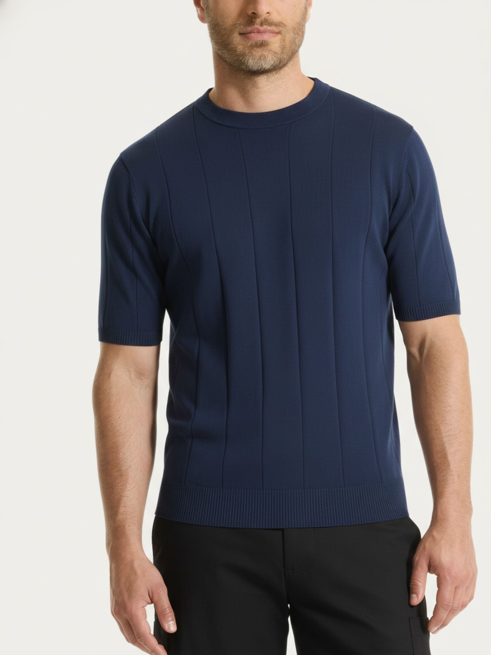 Maglia con manica corta a costa piatta in Puro Cotone Blu Uomo - Ragno