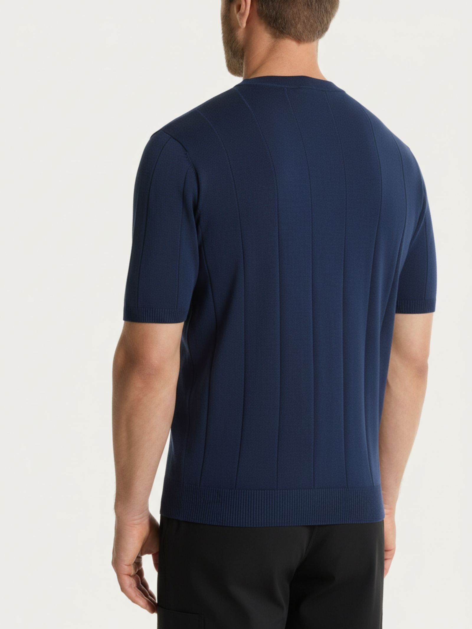 Maglia con manica corta a costa piatta in Puro Cotone Blu Uomo - Ragno