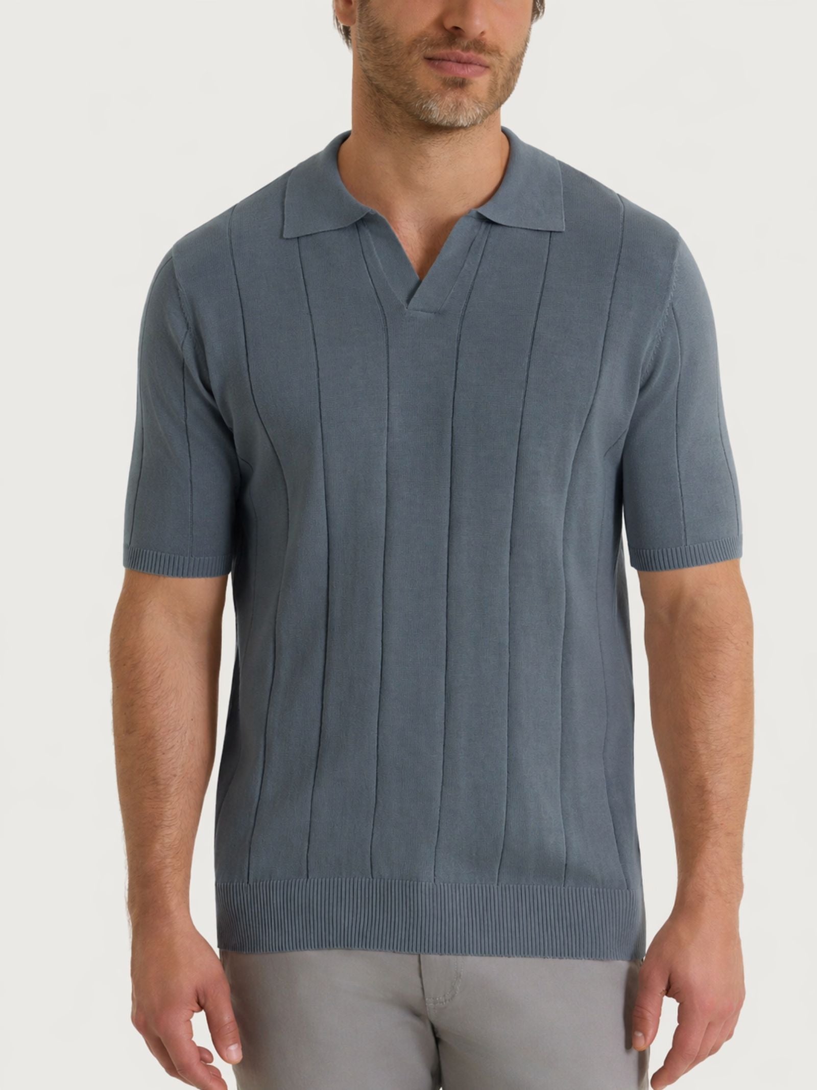 Polo con manica corta a costa piatta in Puro Cotone Grigi Uomo - Ragno