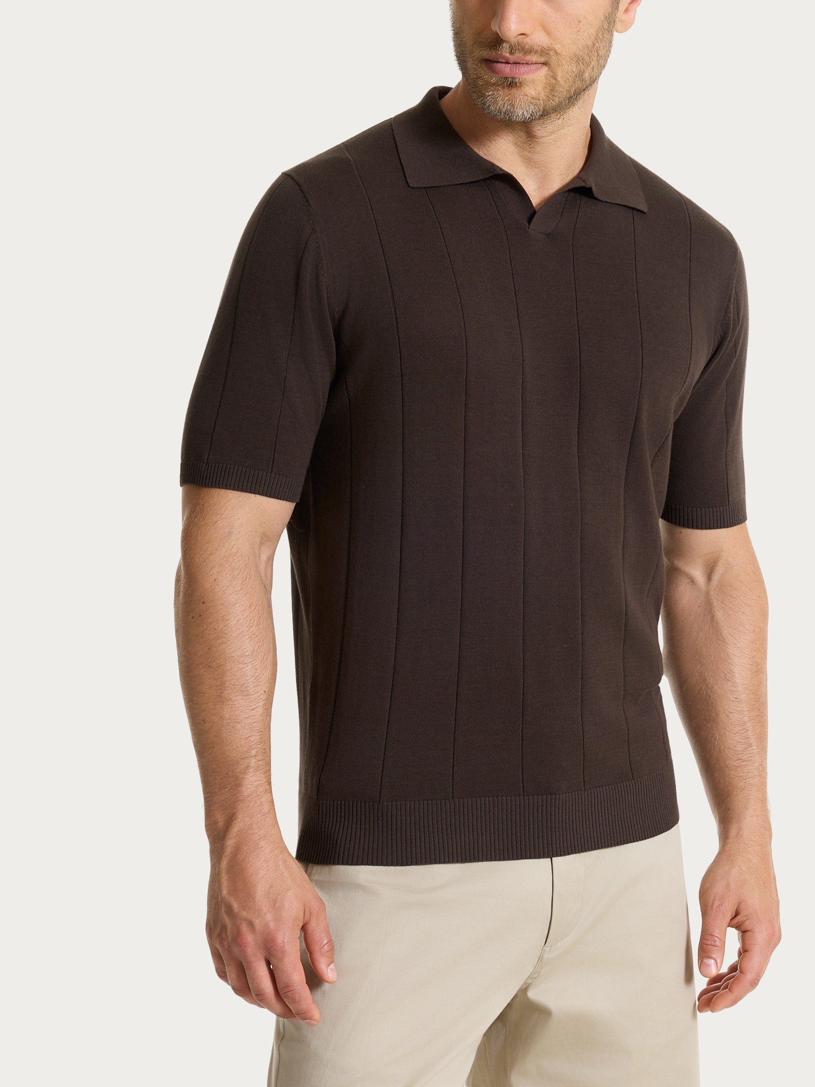 Polo con manica corta a costa piatta in Puro Cotone Marroni Uomo - Ragno