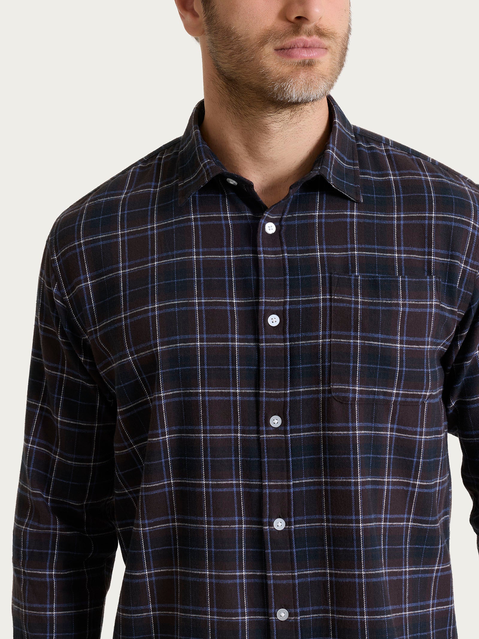 Camicia tartan in Cotton Flannel Marroni Uomo - Ragno