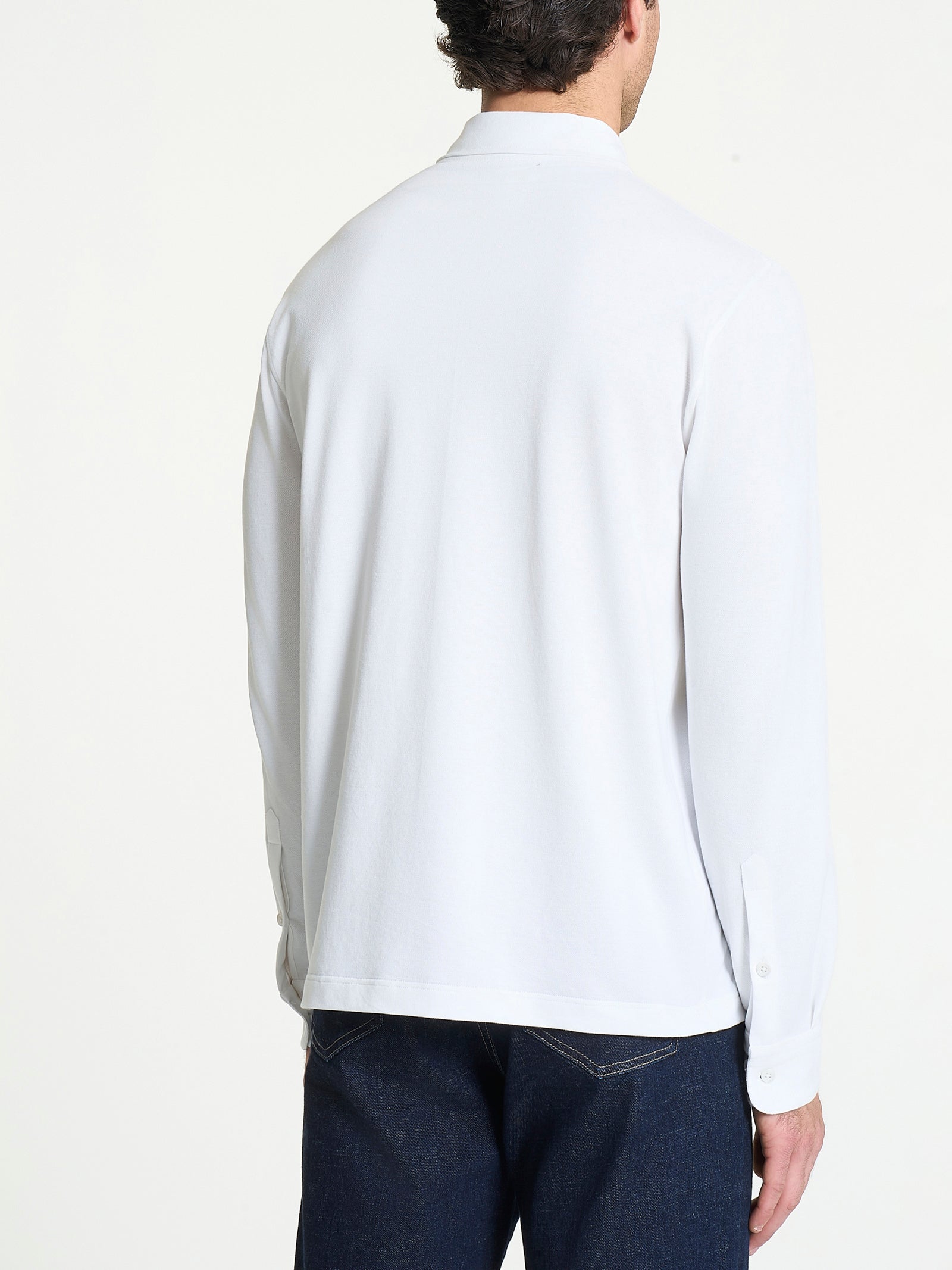 Polo con manica lunga in Eco Cotton Piquet Stretch Bianchi Uomo - Ragno