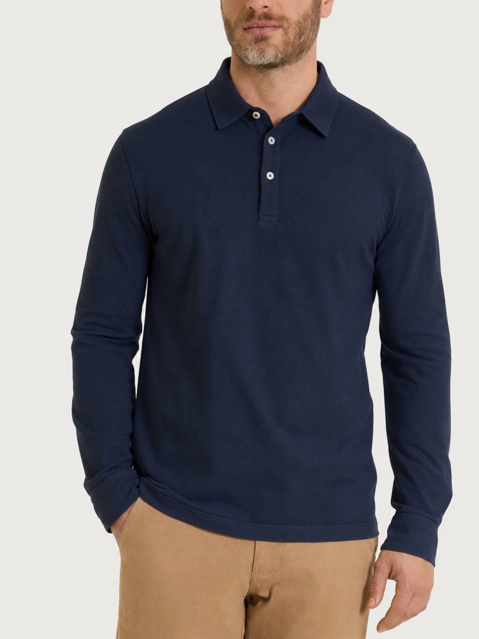 Polo con manica lunga in Cotton Piquet Stretch Blu Uomo - Ragno