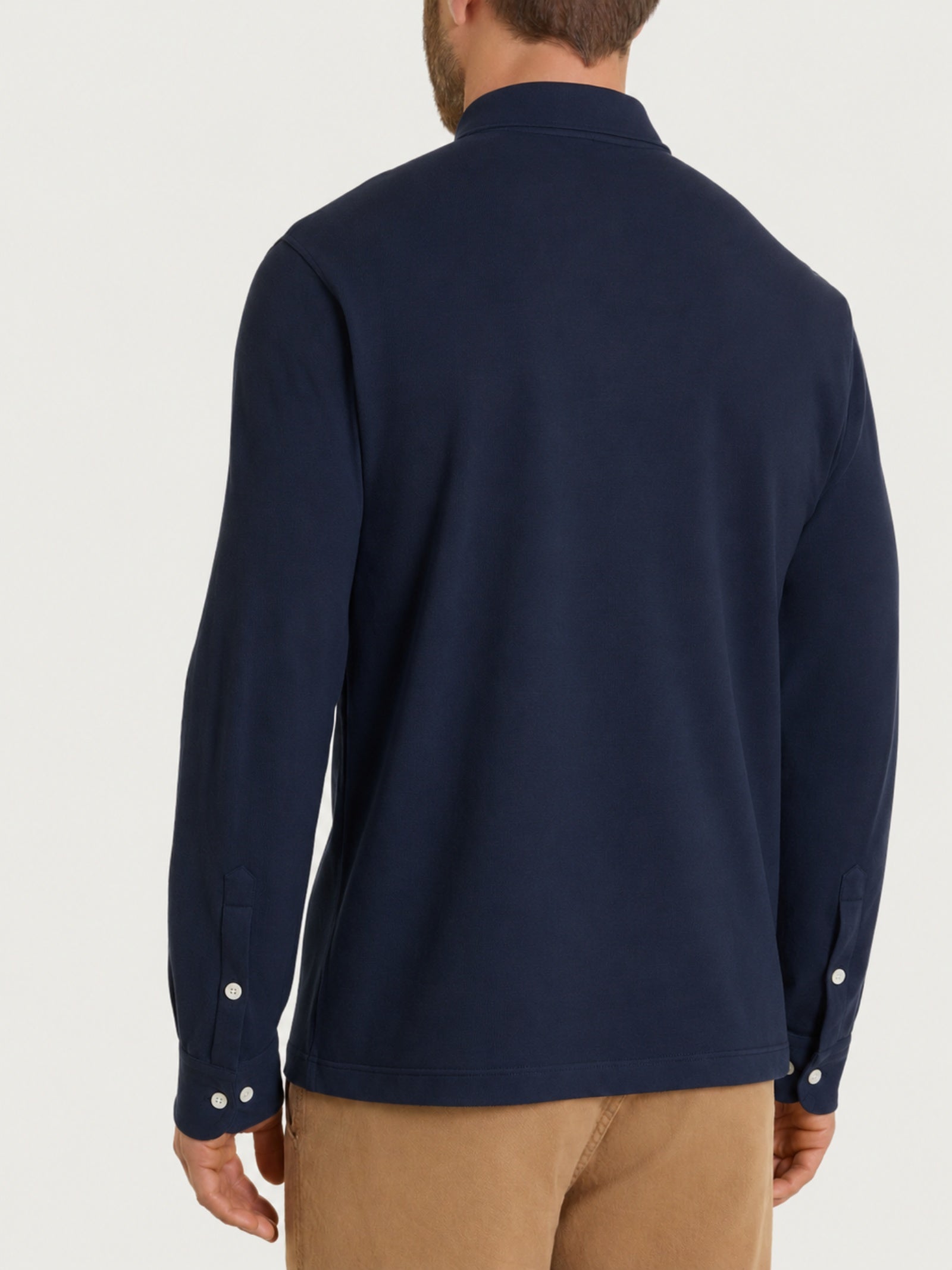 Polo con manica lunga in Cotton Piquet Stretch Blu Uomo - Ragno