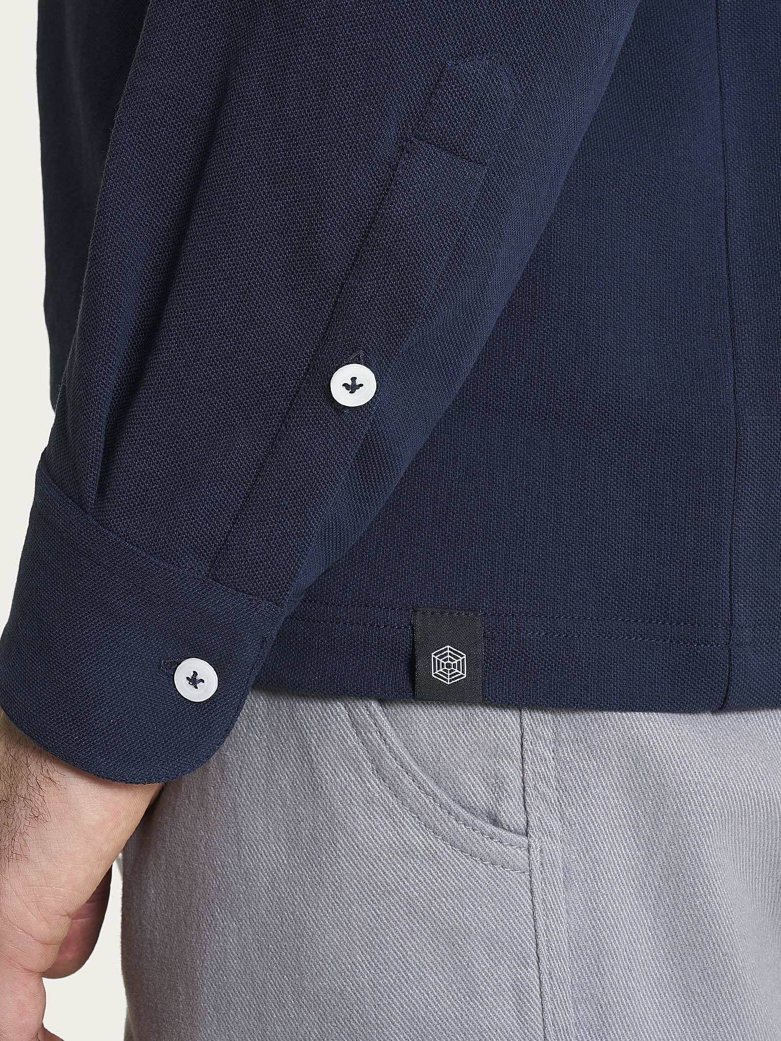 Polo con manica lunga in Eco Cotton Piquet Stretch Blu Uomo - Ragno