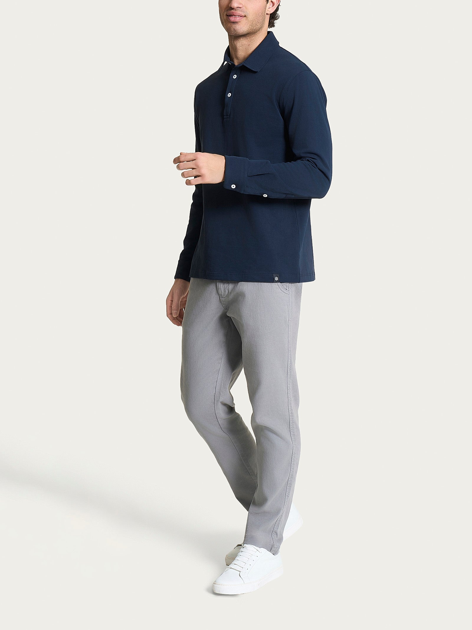 Polo con manica lunga in Eco Cotton Piquet Stretch Blu Uomo - Ragno