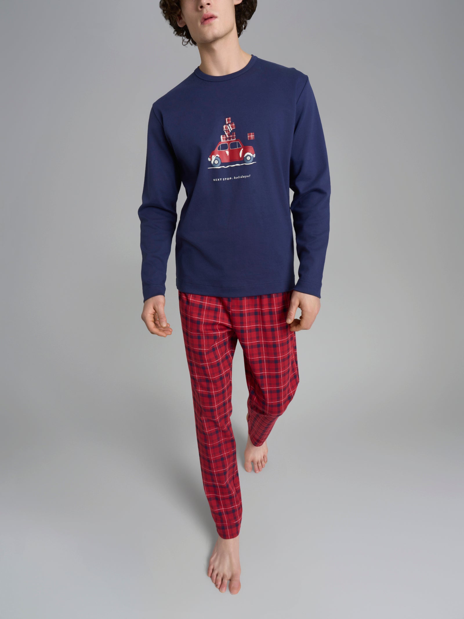 Pigiama natalizio girocollo in Interlock di cotone Blu Uomo - Ragno