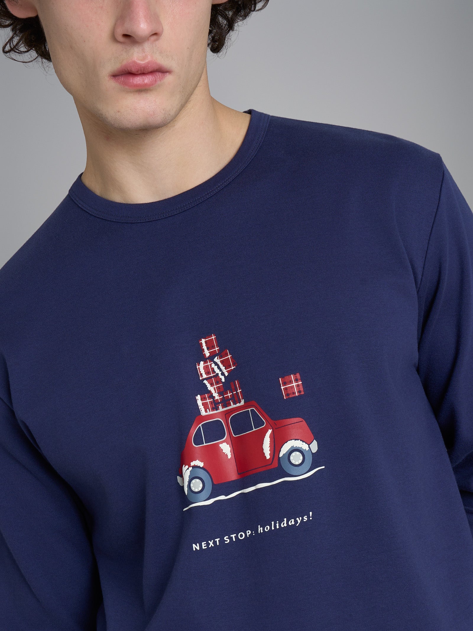 Pigiama natalizio girocollo in Interlock di cotone Blu Uomo - Ragno