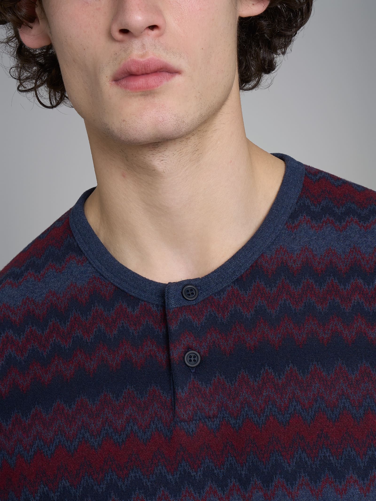 Pigiama a serafino a righe zig zag in Cotton Eco Pile Viola Uomo - Ragno