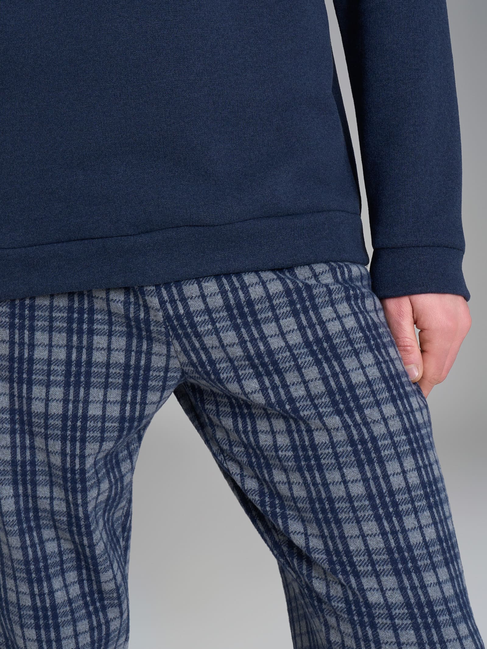 Pigiama serafino con fantasia a micro quadrati in Cotton Eco Pile Neri Uomo - Ragno