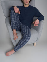 Pigiama serafino con fantasia a micro quadrati in Cotton Eco Pile Neri Uomo - Ragno