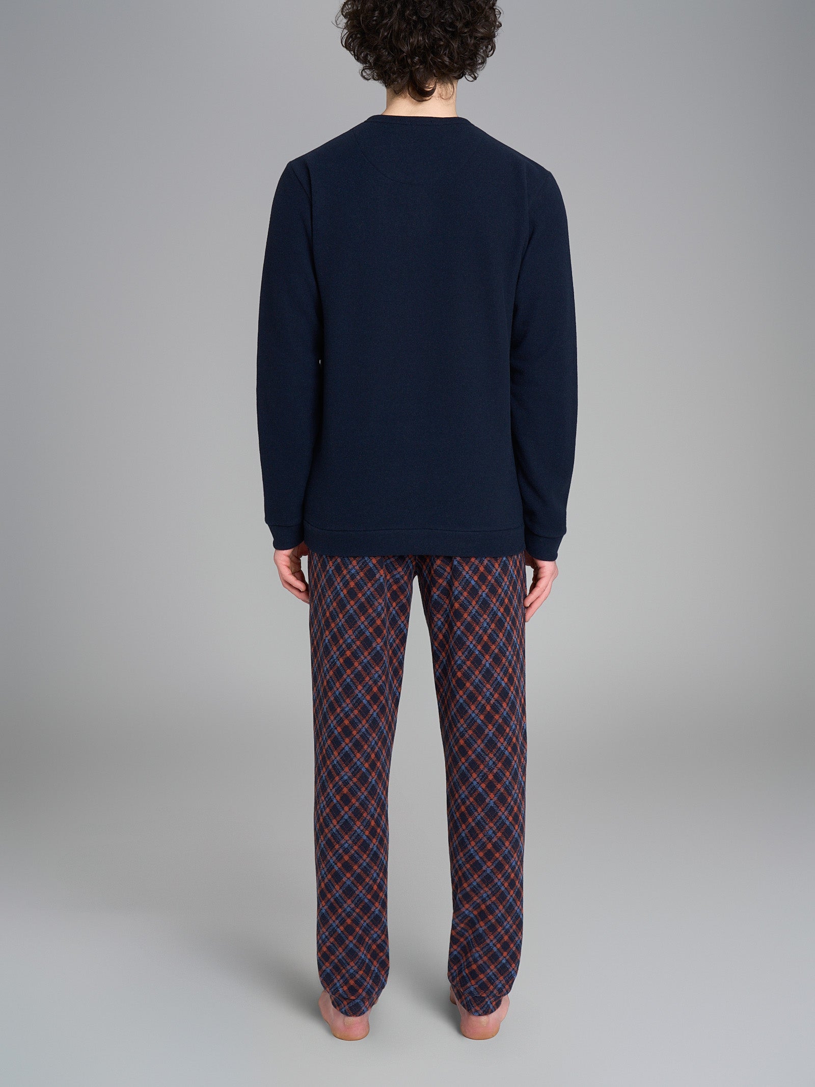Pigiama a serafino con fantasia tartan in Cotton Eco Pile Blu Uomo - Ragno