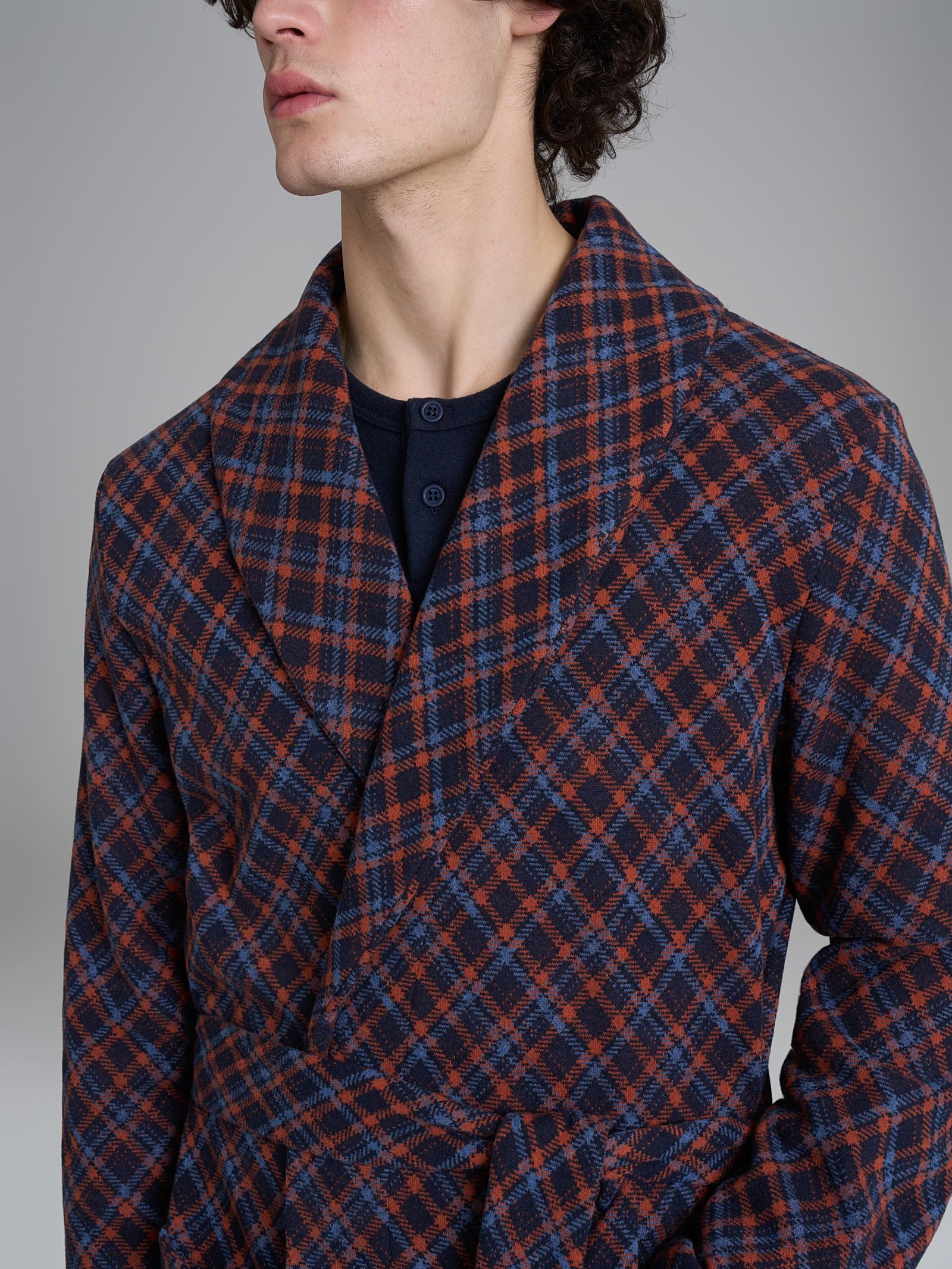 Vestaglia tartan corta in Cotton Eco Pile Blu Uomo - Ragno