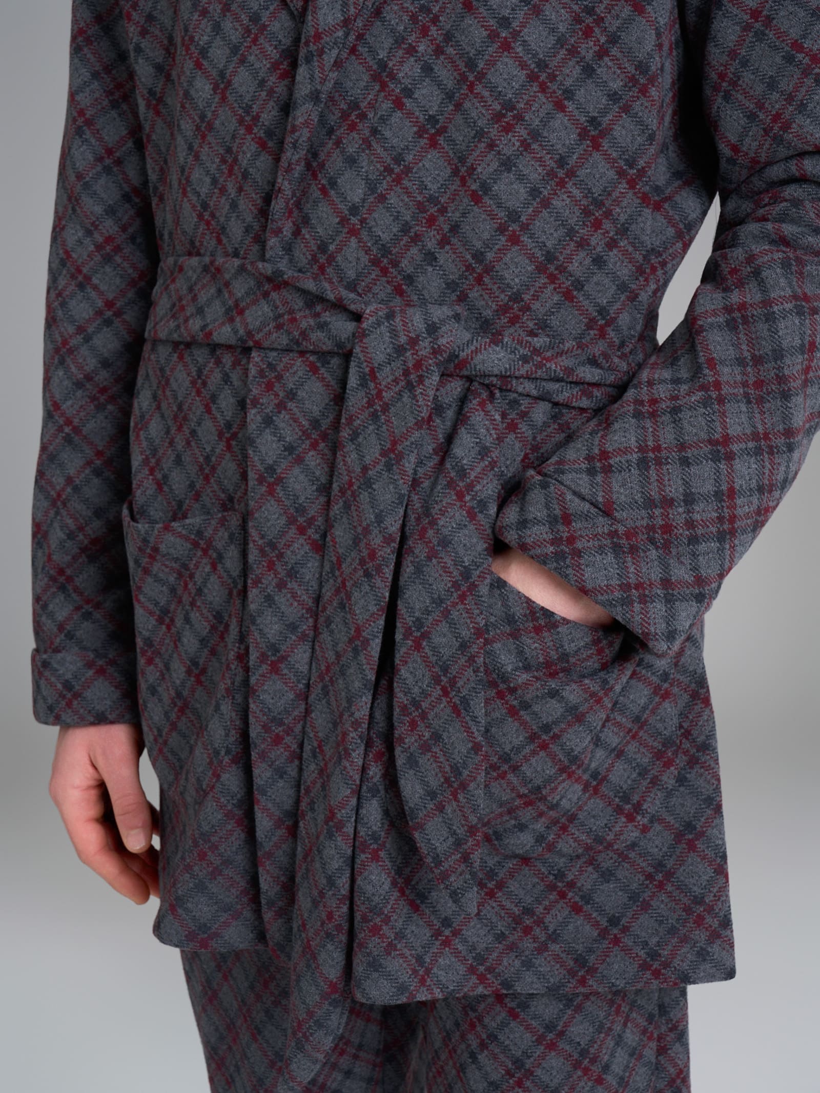 Vestaglia tartan corta in Cotton Eco Pile Neri Uomo - Ragno